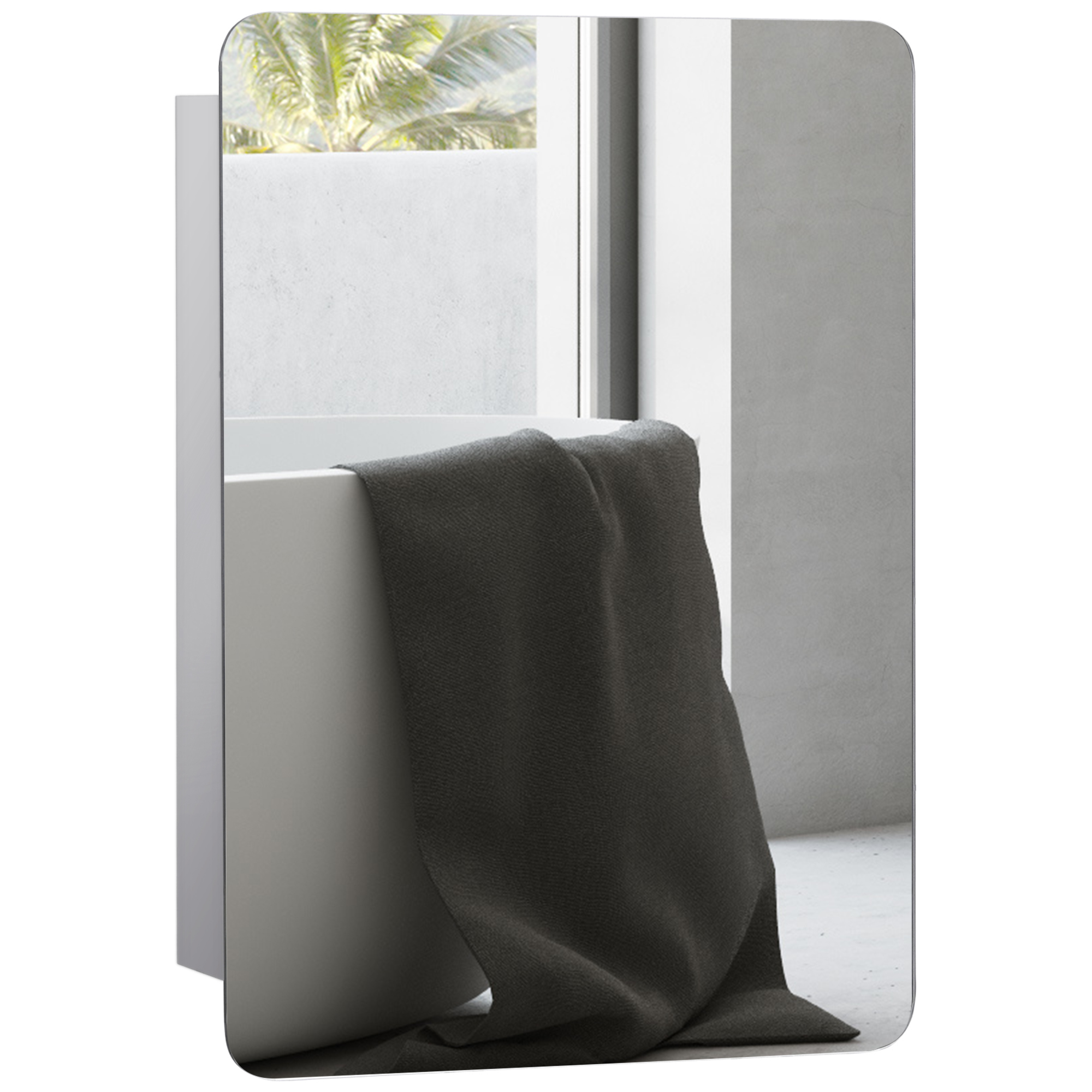 kleankin 18'' x 26''/46cm x 66cm Wall Mount Bathroom Medicine Cabinet Mirror Sliding Door with 3-Tier Storage Shelf, Stainless Steel, for Living Room 