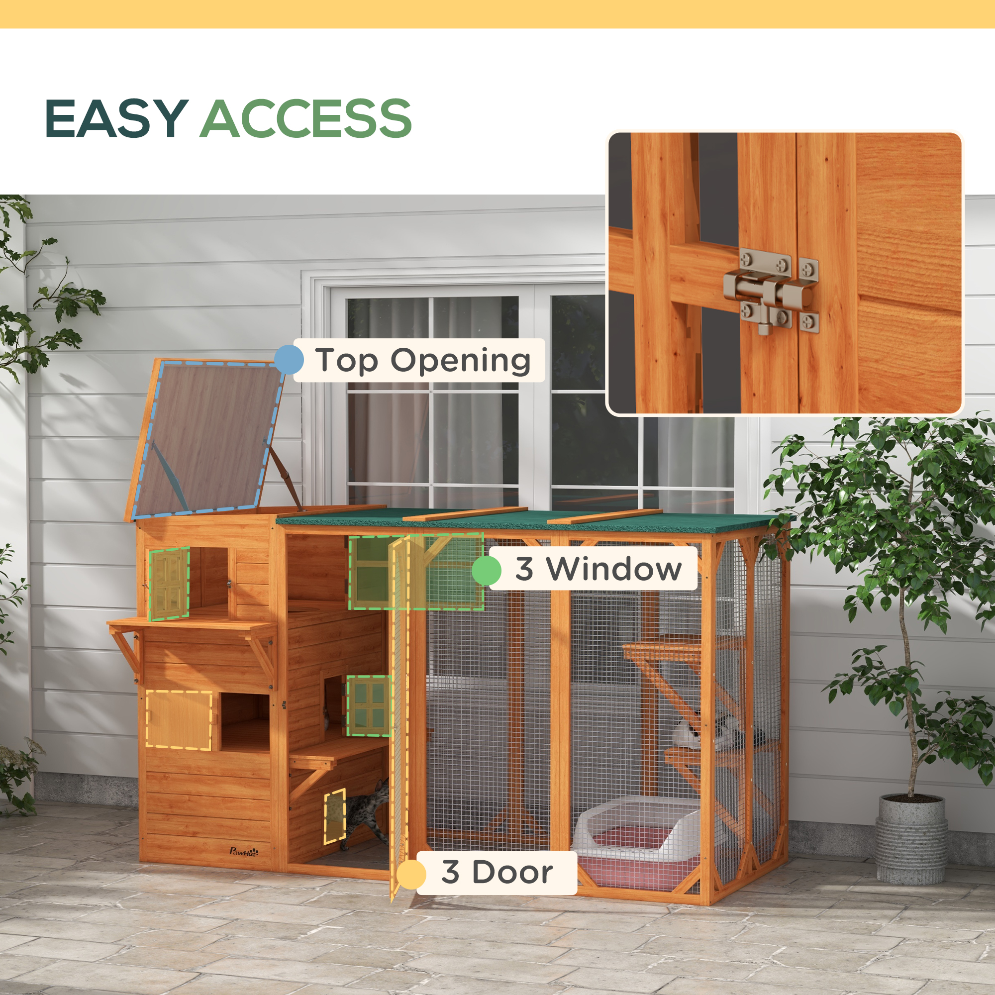 PawHut Outdoor Multi-Level Cat House for 3 Kitties, Orange | Aosom.com