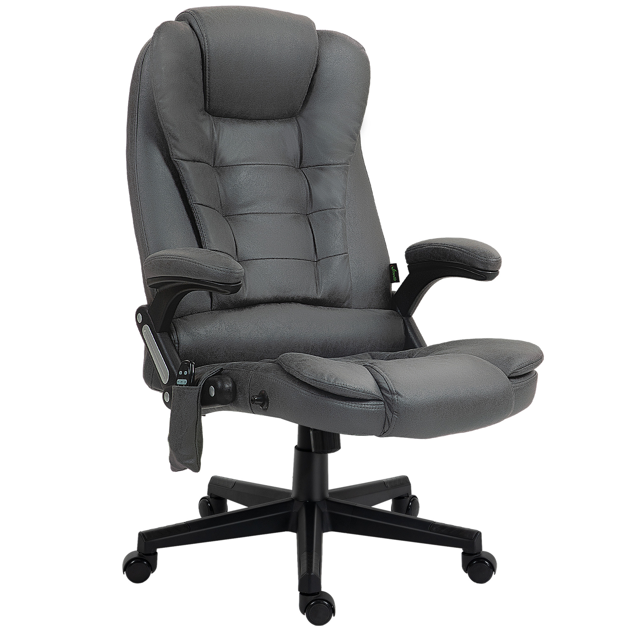 Vinsetto 6 Point Vibrating Massage Office Chair with Heat, Microfiber Massage Desk Chair with Reclining Backrest, Dark Gray
