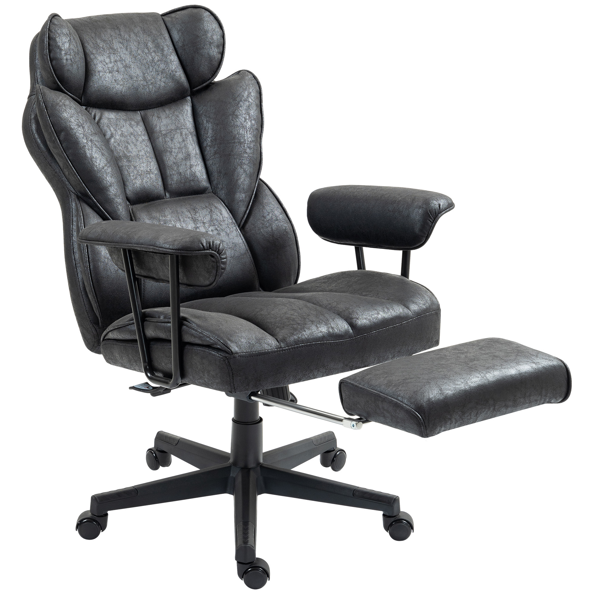 HOMCOM 396lbs. Big and Tall Office Chair, Massage Office Chair with Footrest, Lumbar Support & Reclining Function, Black