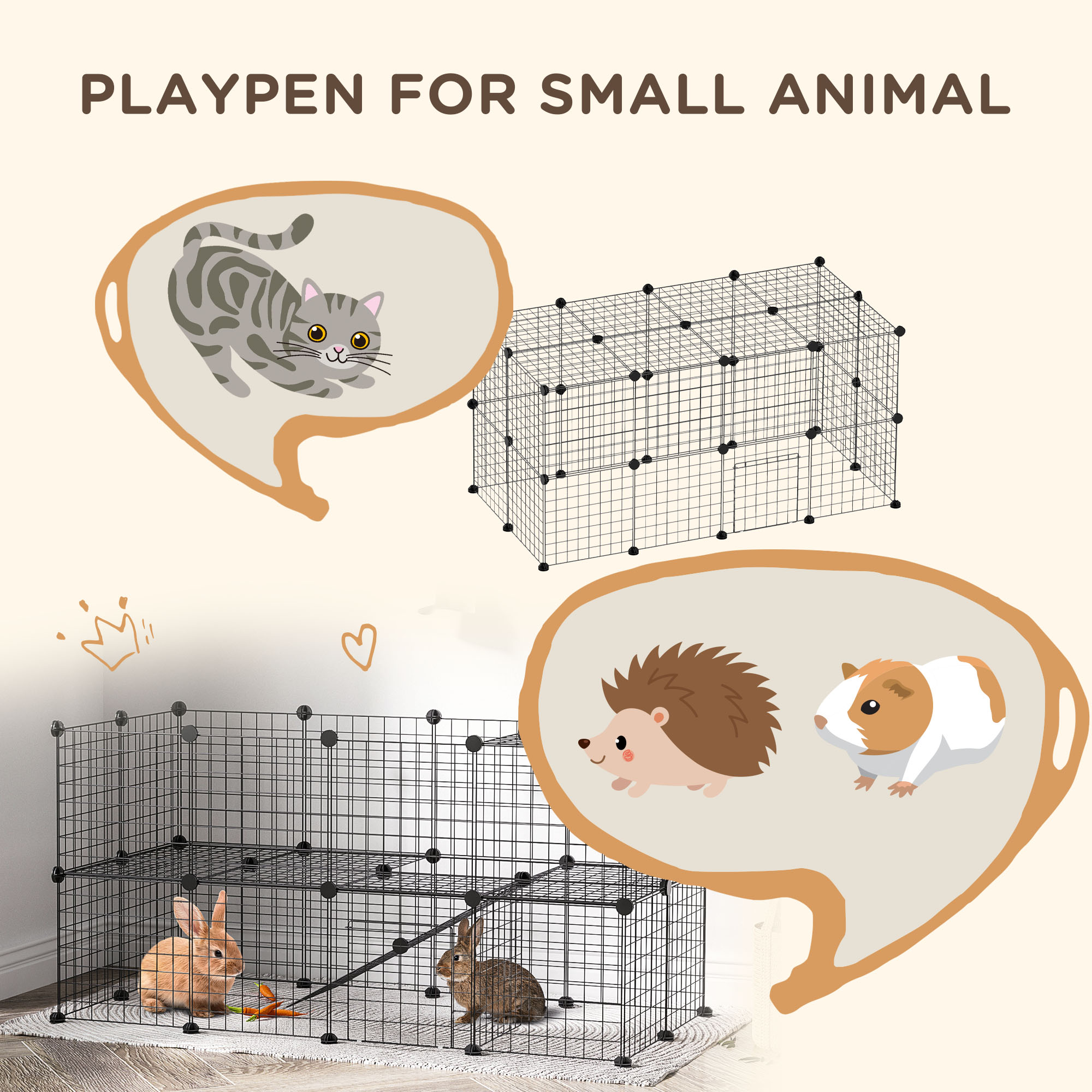 PawHut 36 Panel Pet Playpen Yard Fence for Small Animals
