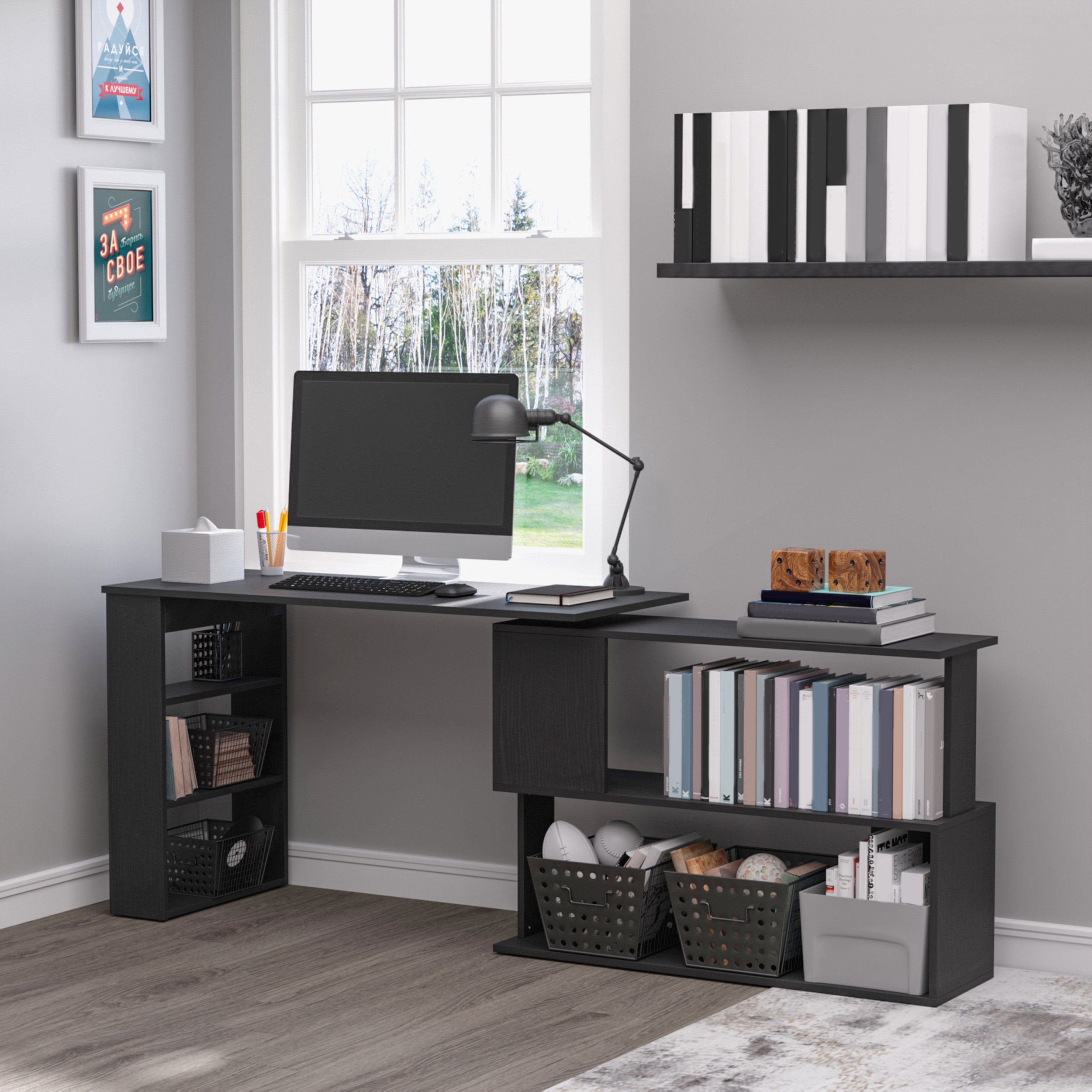 HOMCOM 360° Rotating Home Office Desk L Shaped Corner Computer