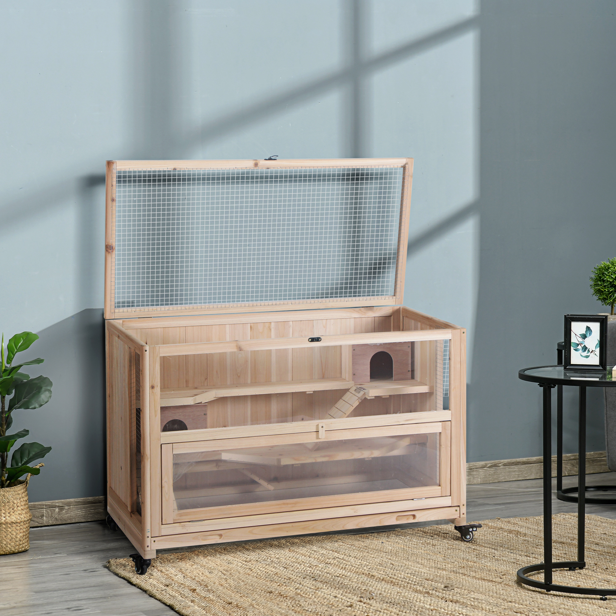 View of PawHut Hamster Cage with Triple Ladders and Double Huts, Big Small ...