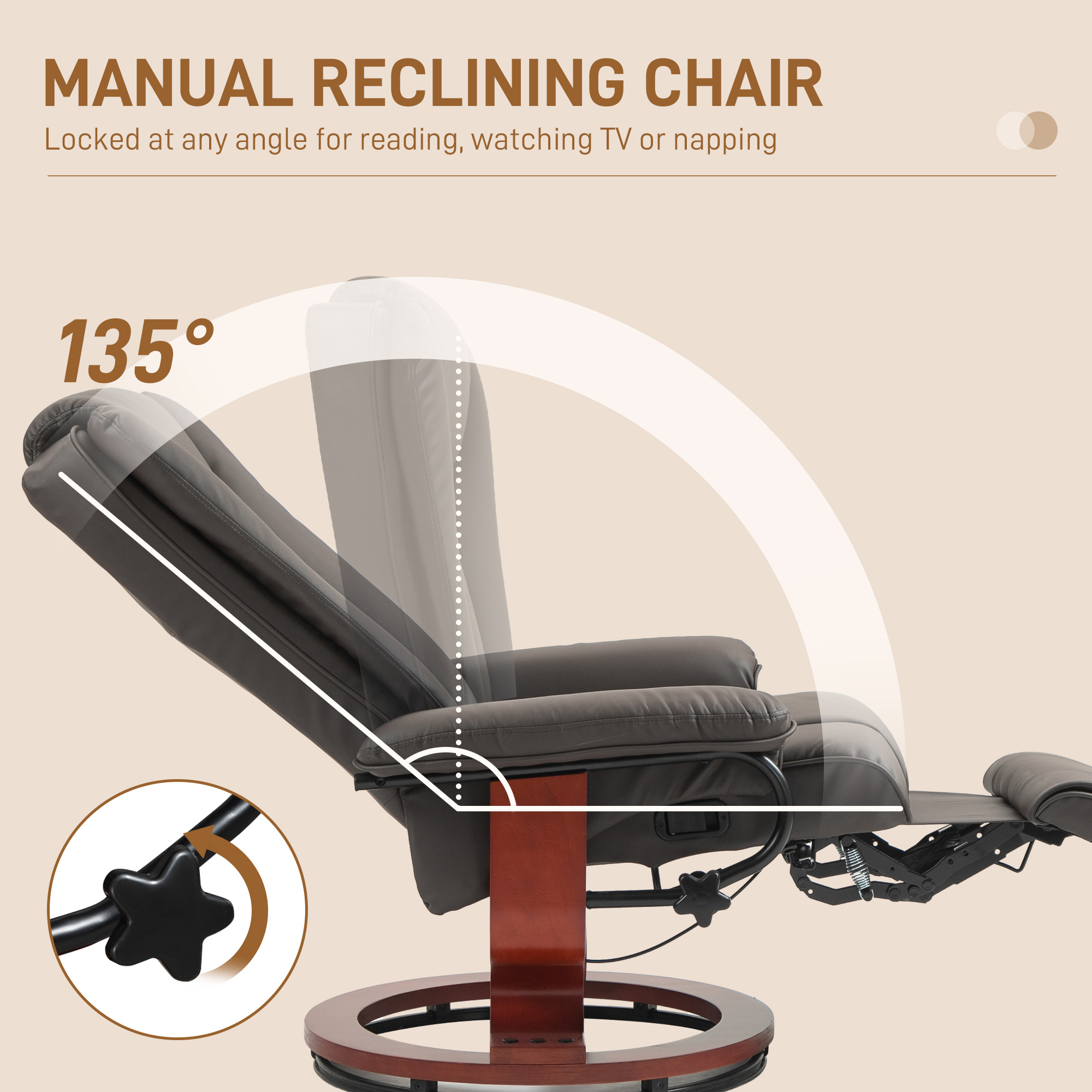 HOMCOM Modern RV Recliner Chair, PU Leather Swivel Recliner Armchair ...