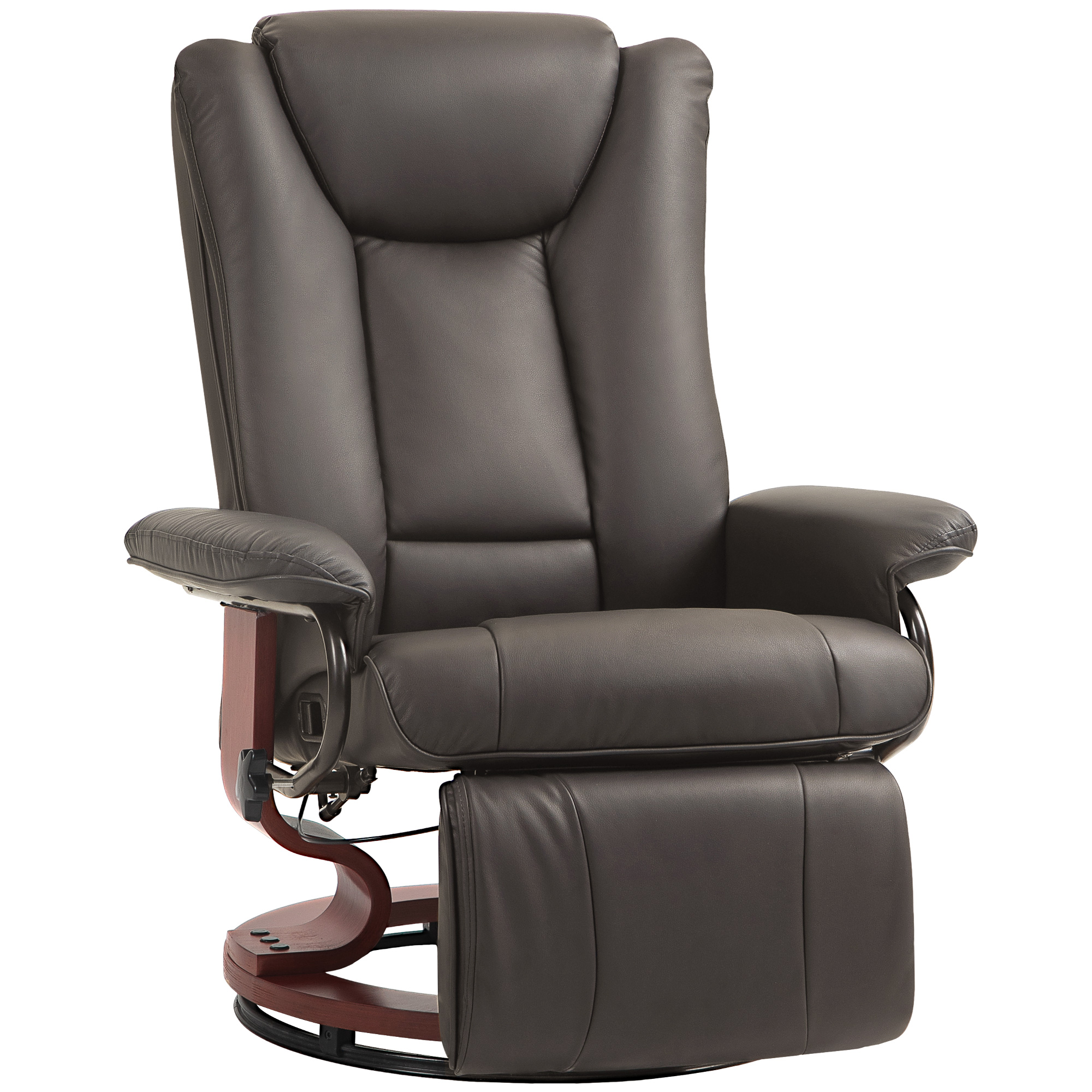 HOMCOM Modern RV Recliner Chair, PU Leather Swivel Recliner Armchair with Footrest for Living Room, Brown