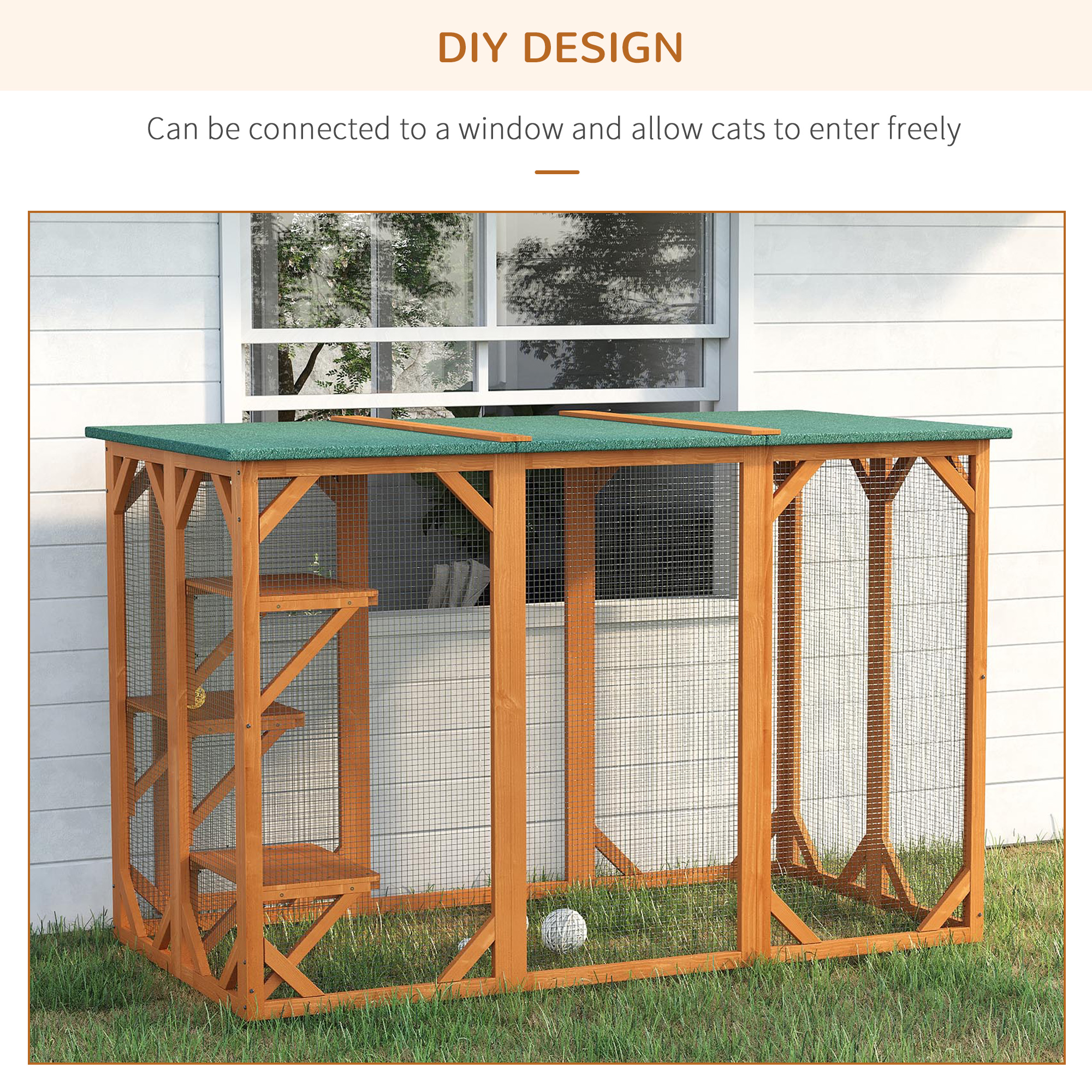 【大特価】 CAT'S PAW看板木枠付き PawHut Cat Cage Wooden Enclosure Outdoor Pet House Small Animal