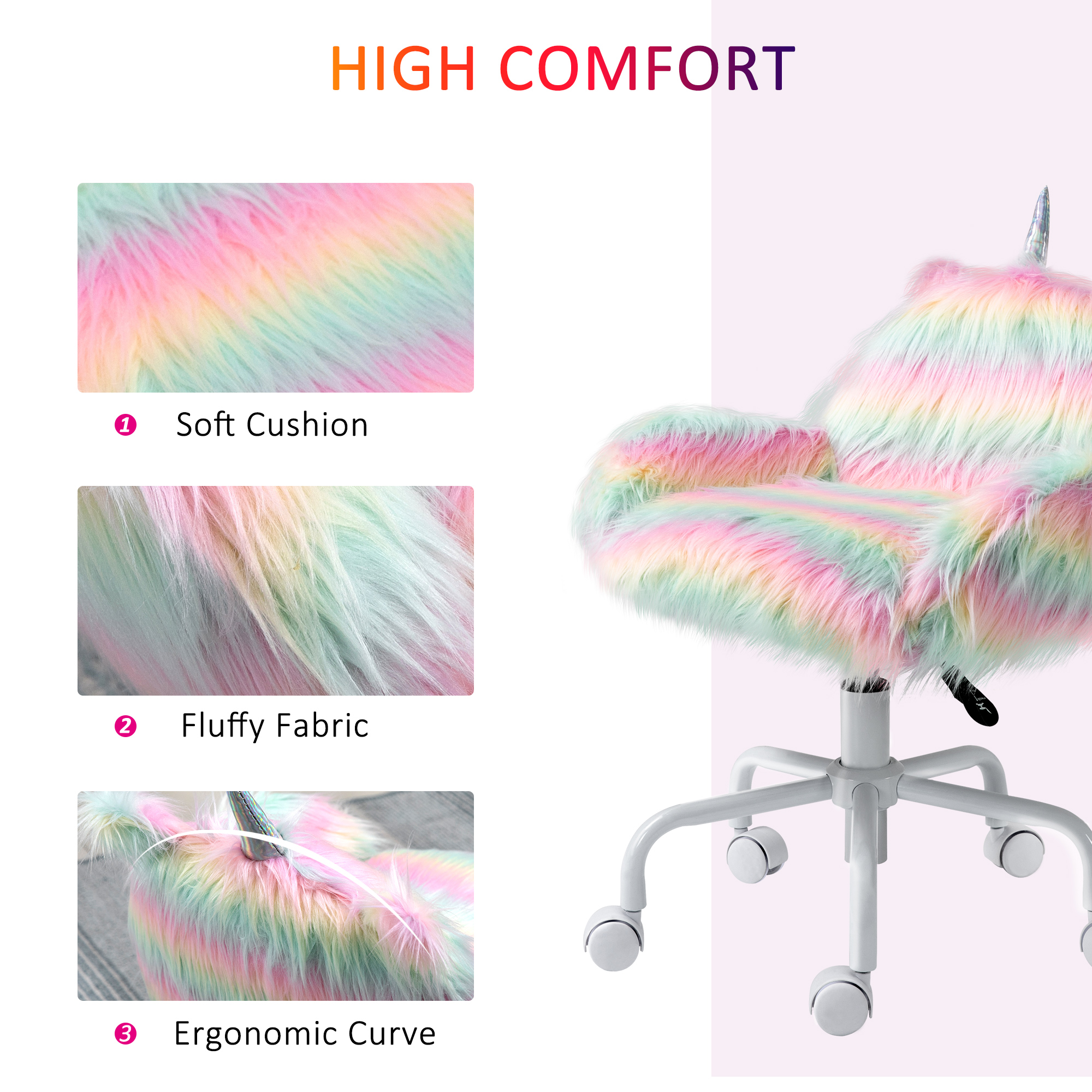 HOMCOM Computer Chair, Fluffy Unicorn Office Chair with Mid-Back