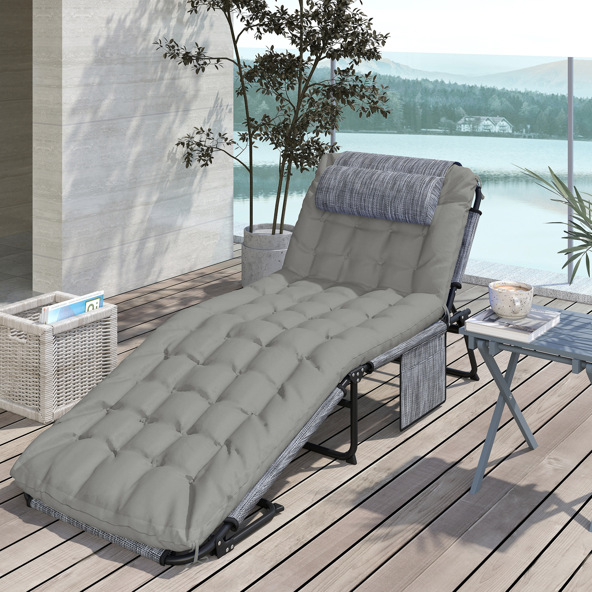 Outsunny Folding Chaise Lounge with 4-level Reclining Back