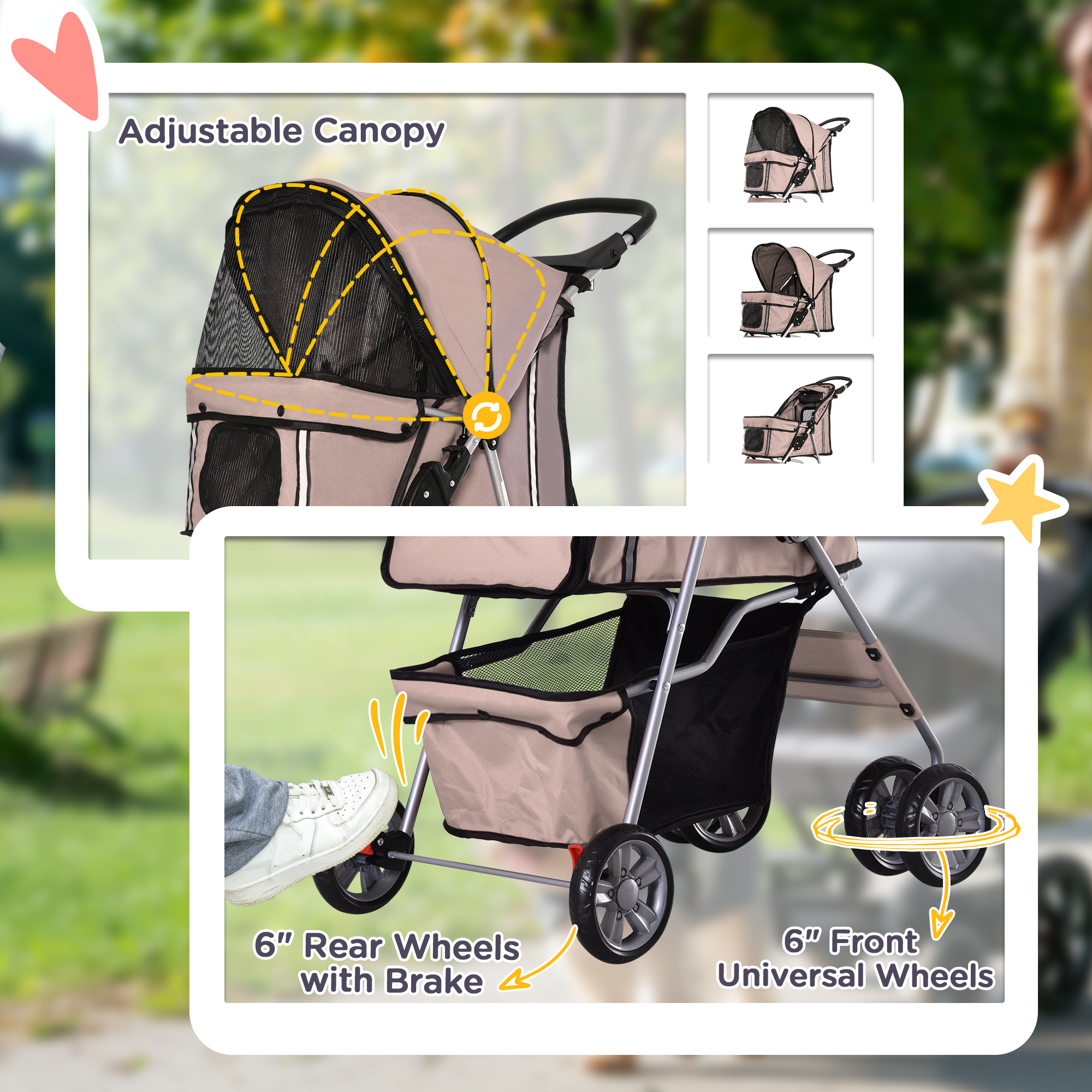 PawHut 4 Wheel Dog Pet Stroller Dog Cat Carrier Jogging