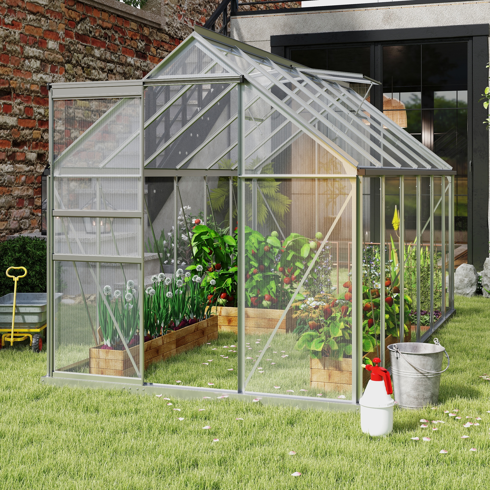Outsunny 12' x 6' Aluminum Greenhouse, Polycarbonate Walk-in