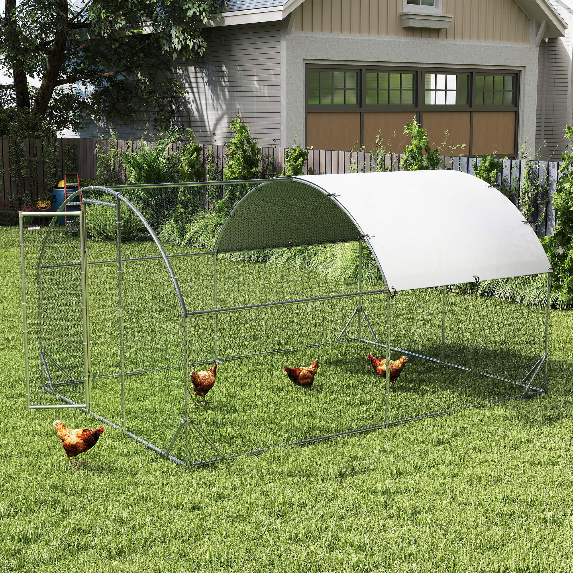 ayam PawHut Galvanized Large Metal Chicken Coop Walk-in Enclosure