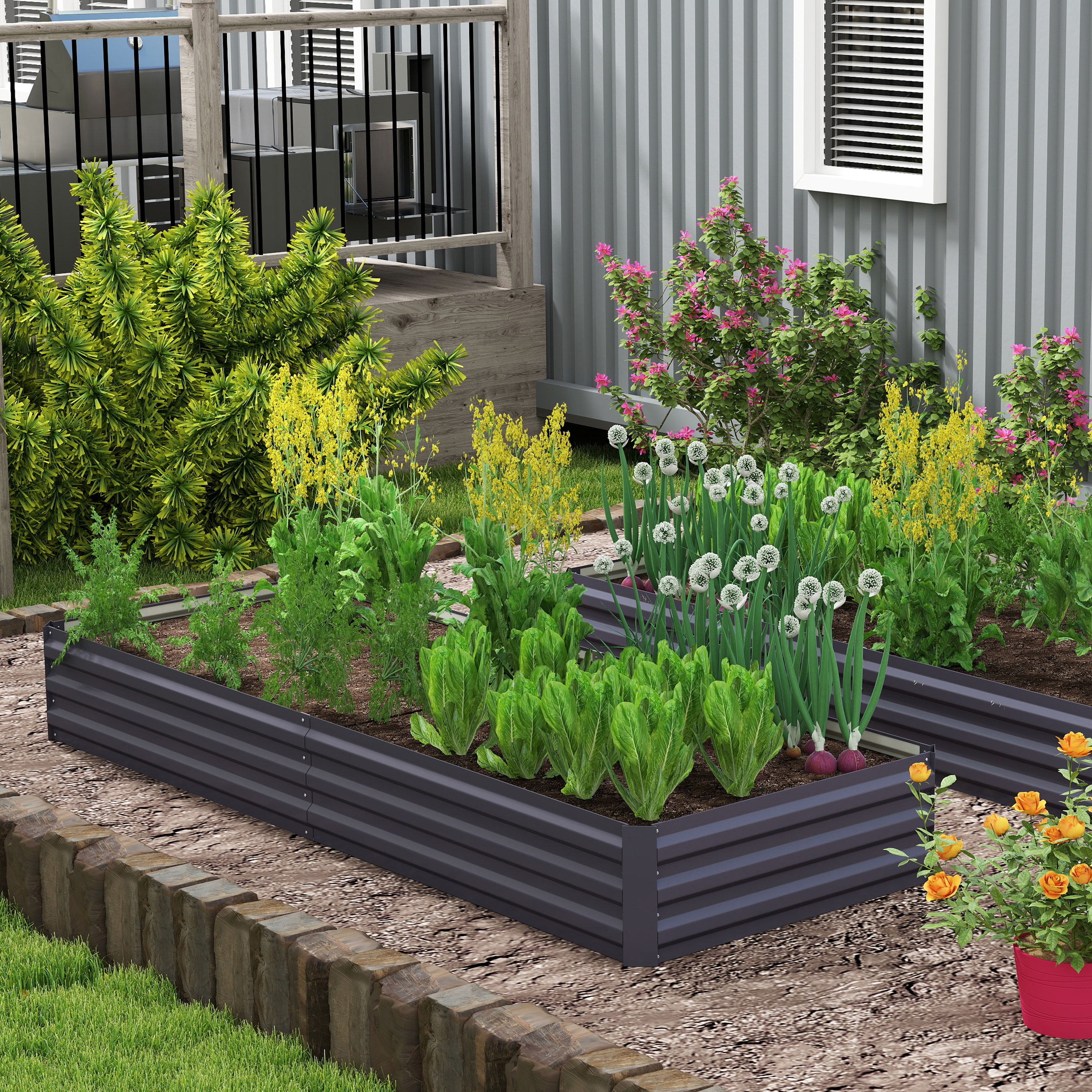 Outsunny 95" x 36" x 12" Galvanized Raised Garden Bed, Metal Elevated