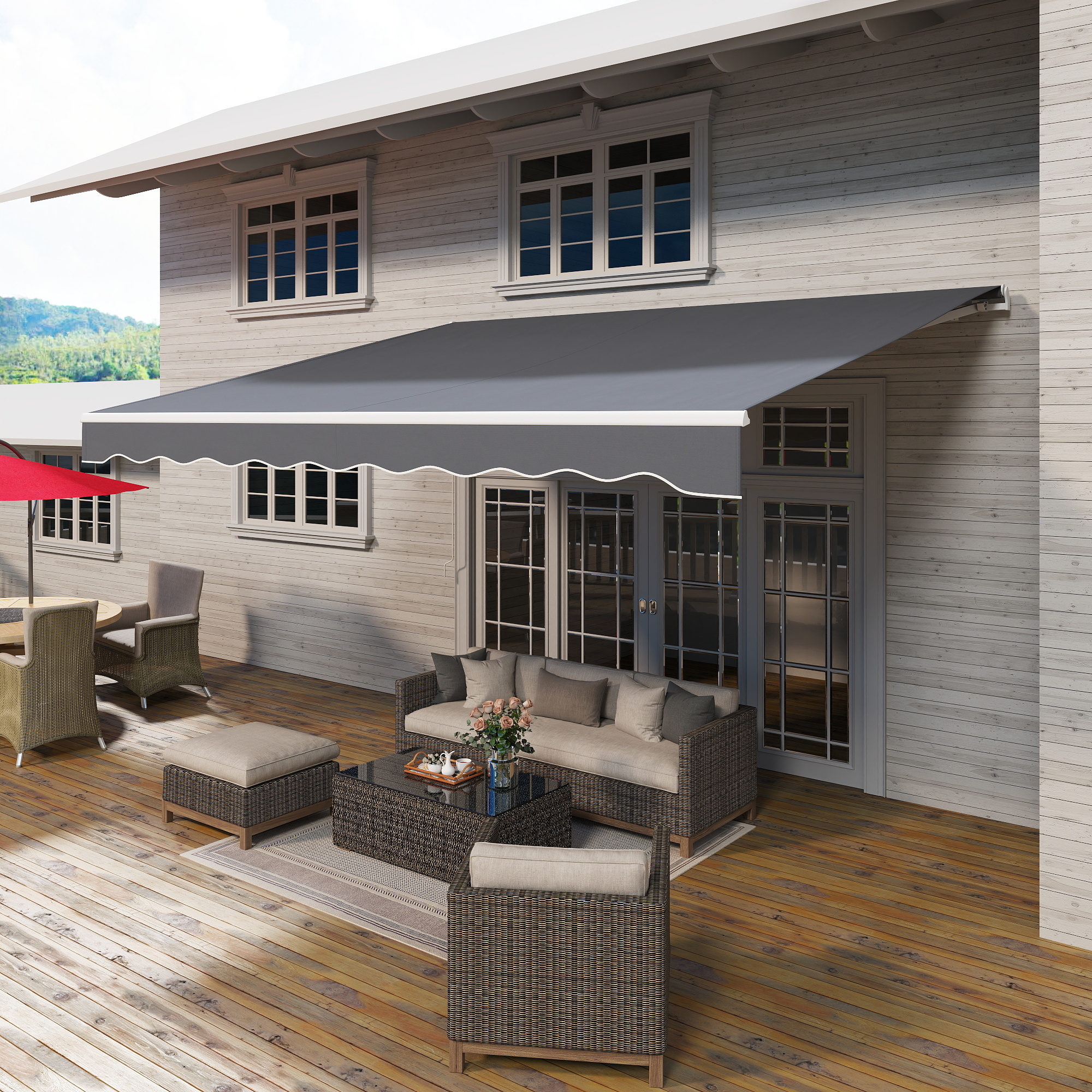 amenoiro★ Outsunny 10' x 13' Electric Awning, Retractable Awning, UV