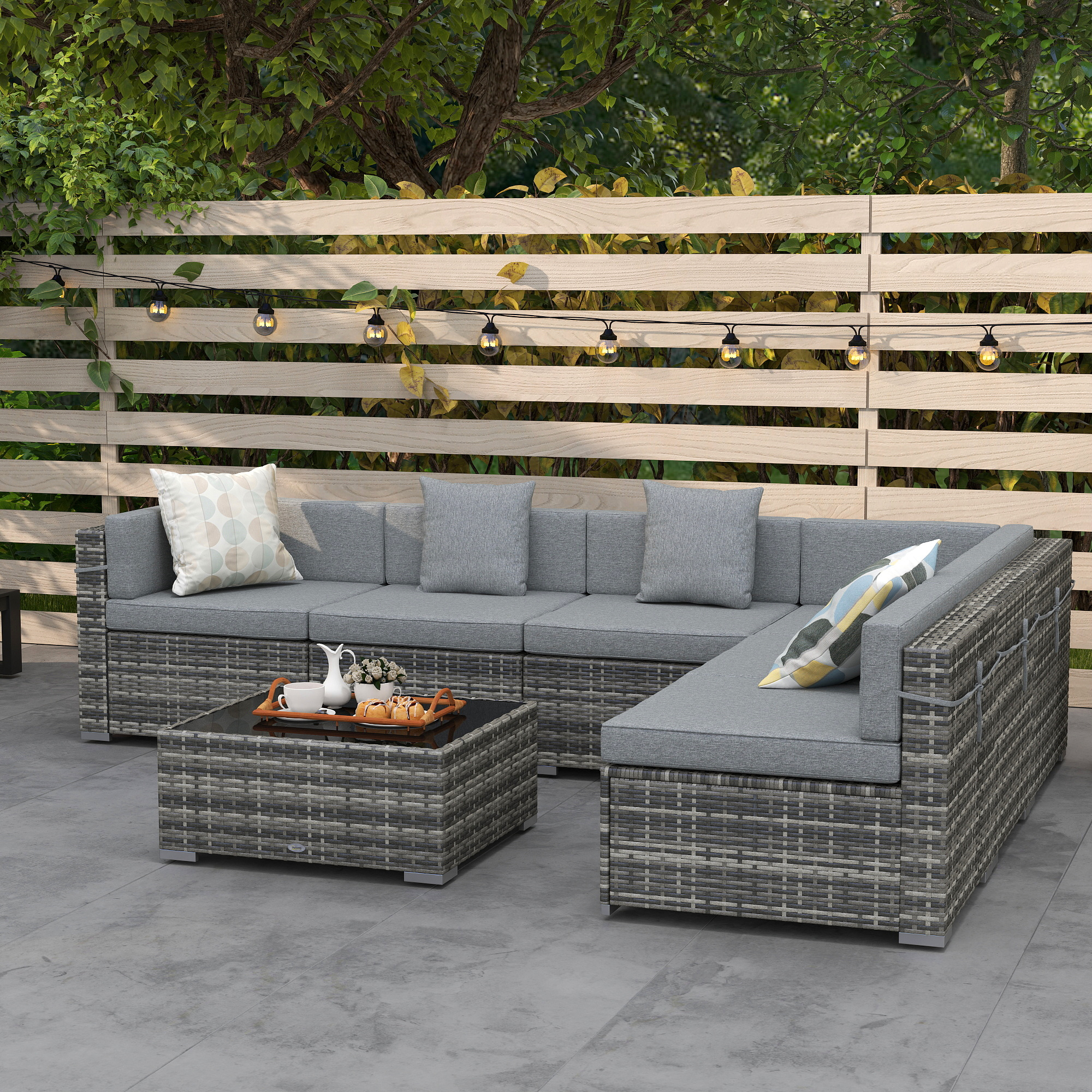 (gamon　unwound) Outsunny 7pc Rattan Furniture Set with Side Table | Aosom Canada
