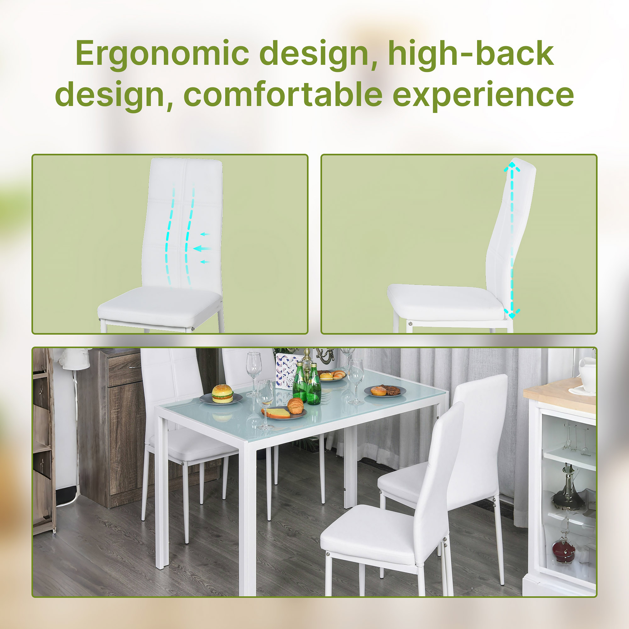 HOMCOM Dining Table Set for 4, 5-Piece Rectangular Glass