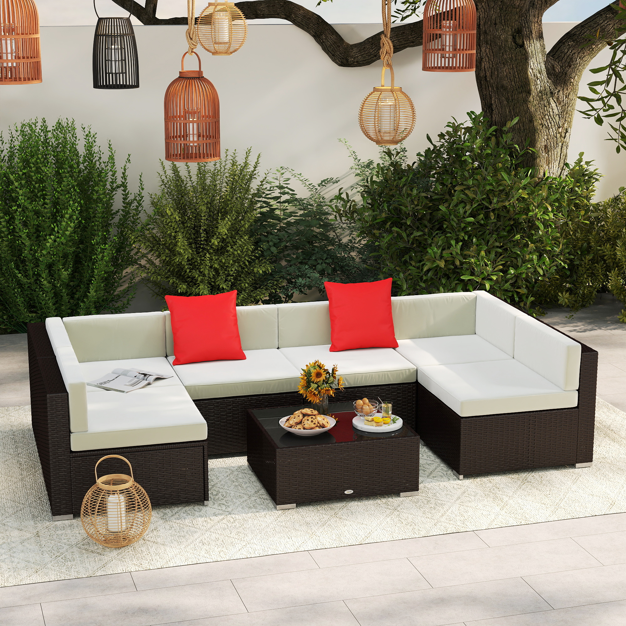 Outsunny 7 Pieces Patio Sofa Outdoor Wicker Sectional Patio