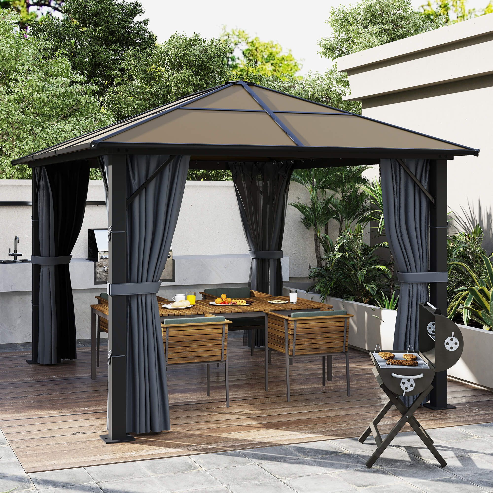 Outsunny 10' x 10' Hardtop Gazebo, Sun Shelter with Double