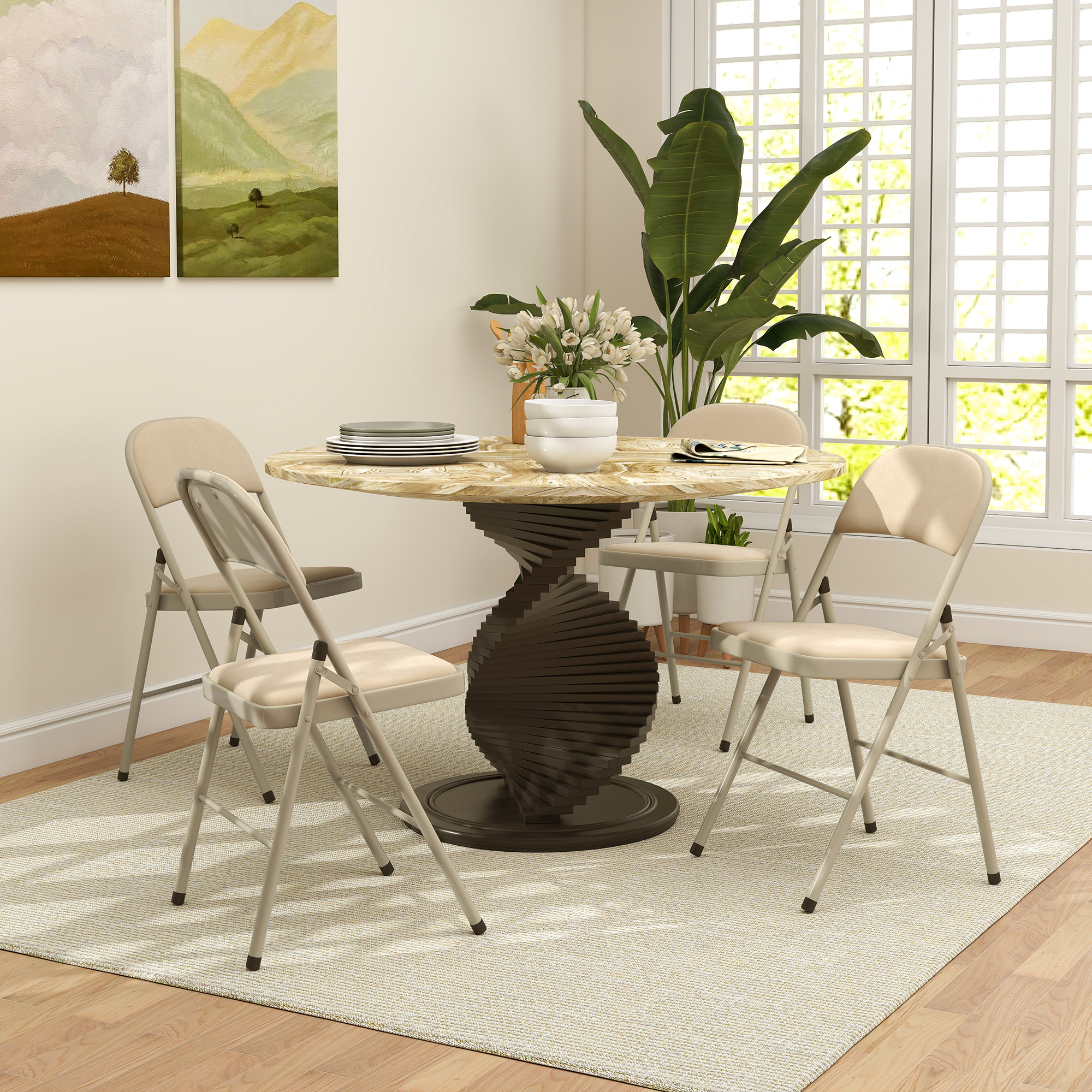 HOMCOM 4 Pack Folding Dining Chair with Padded Seats, Velvet Portable Folding Chairs with Steel Frame, Beige Aosom Canada