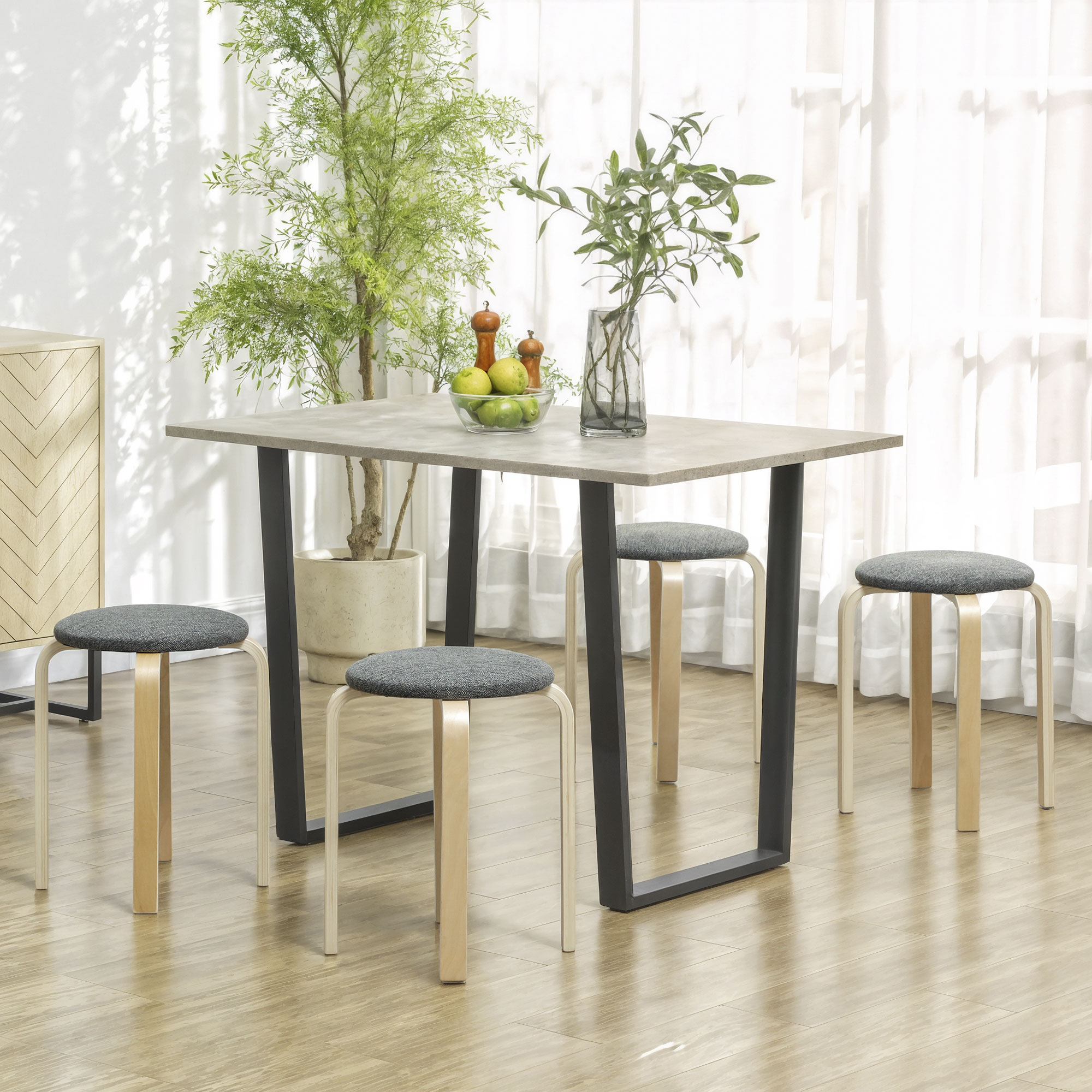 HOMCOM Stackable Wood Stools Set of 4, Stacking Kitchen Stools with Padded Seat for Dining Room, Living Room, Grey Aosom Canada
