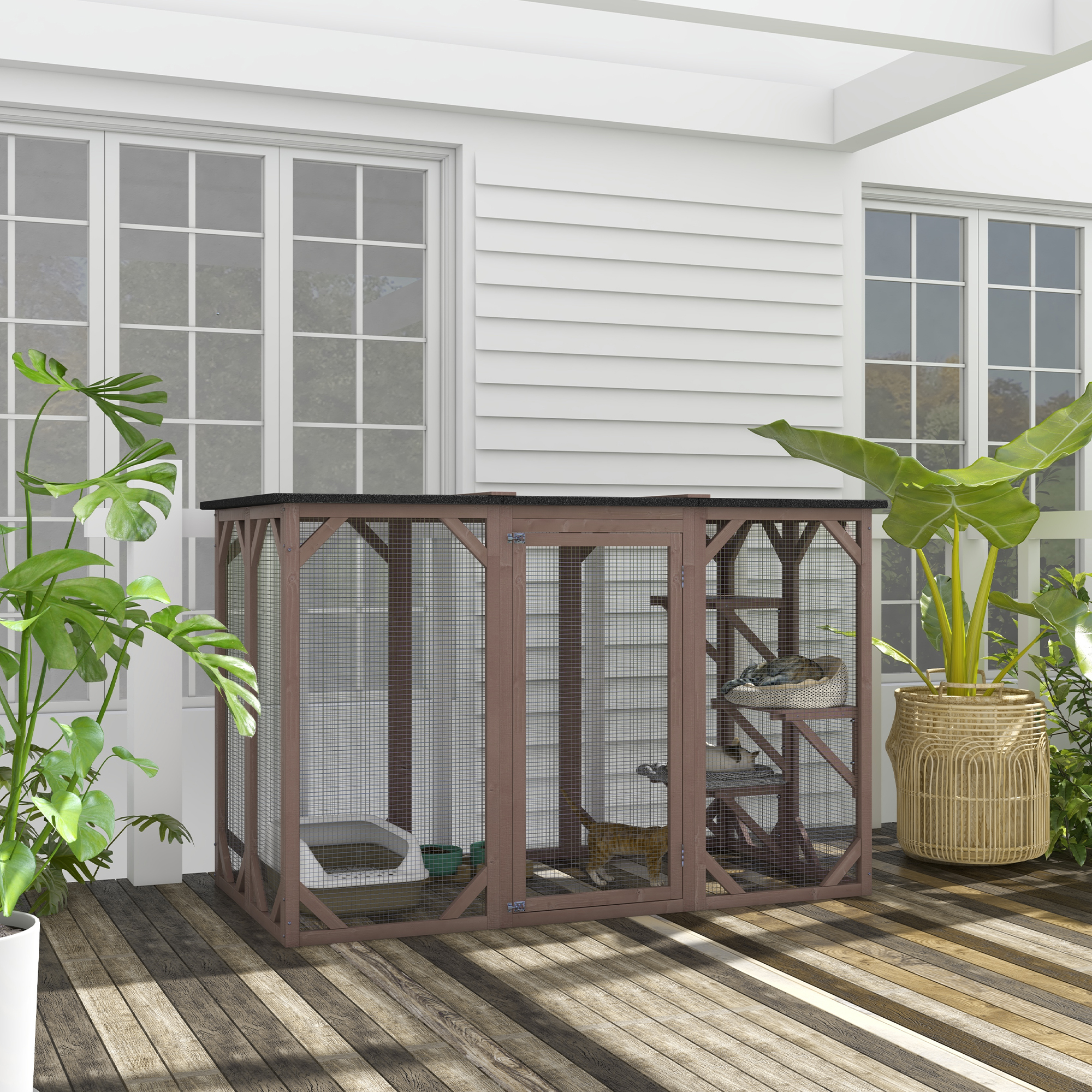 Outdoor Cat House With Porch PawHut Outdoor Cat House, Catio