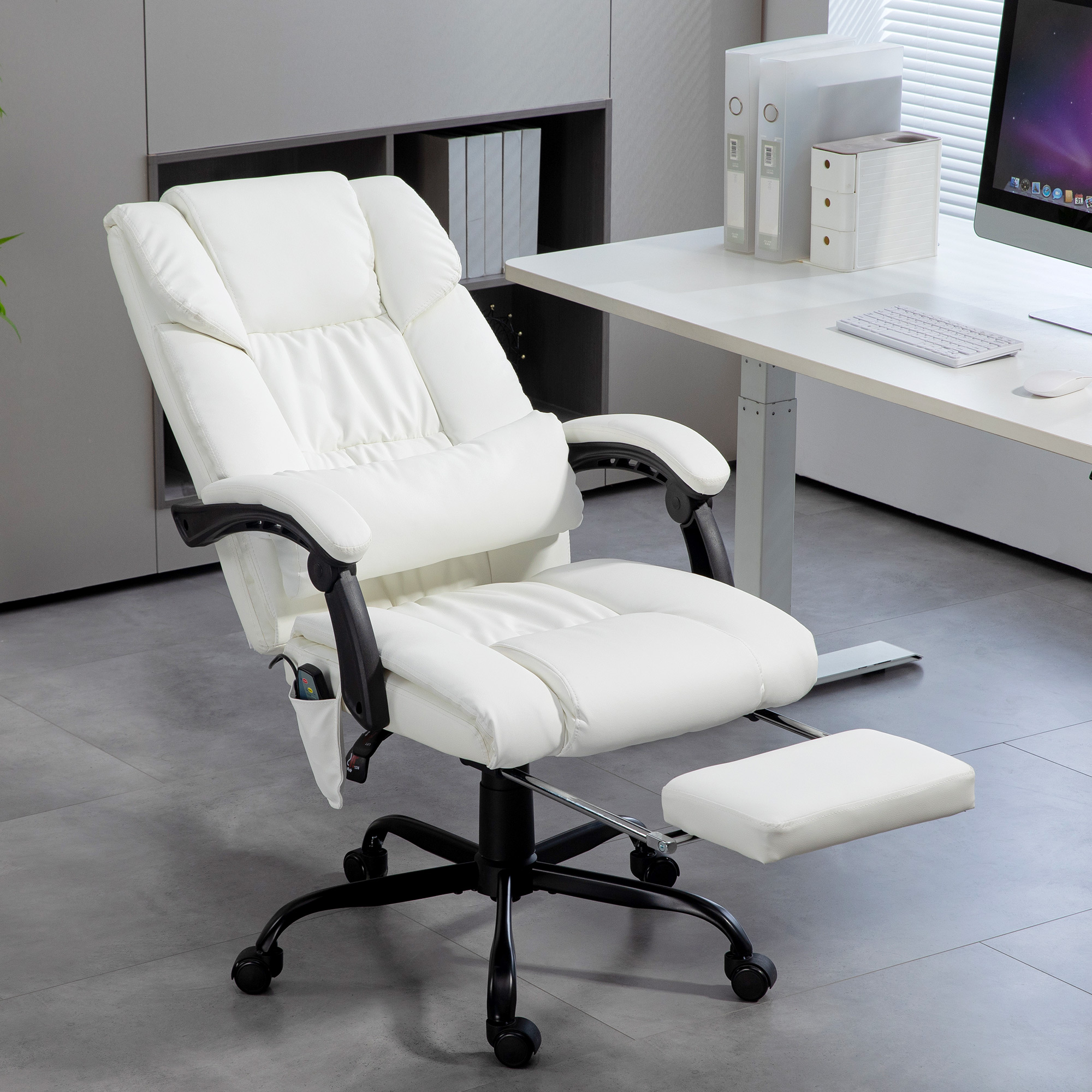 Vinsetto 6-Point Vibration Massage Chair, Height Adjustable Reclining Computer Chair with Retractable Footrest, White Aosom Canada