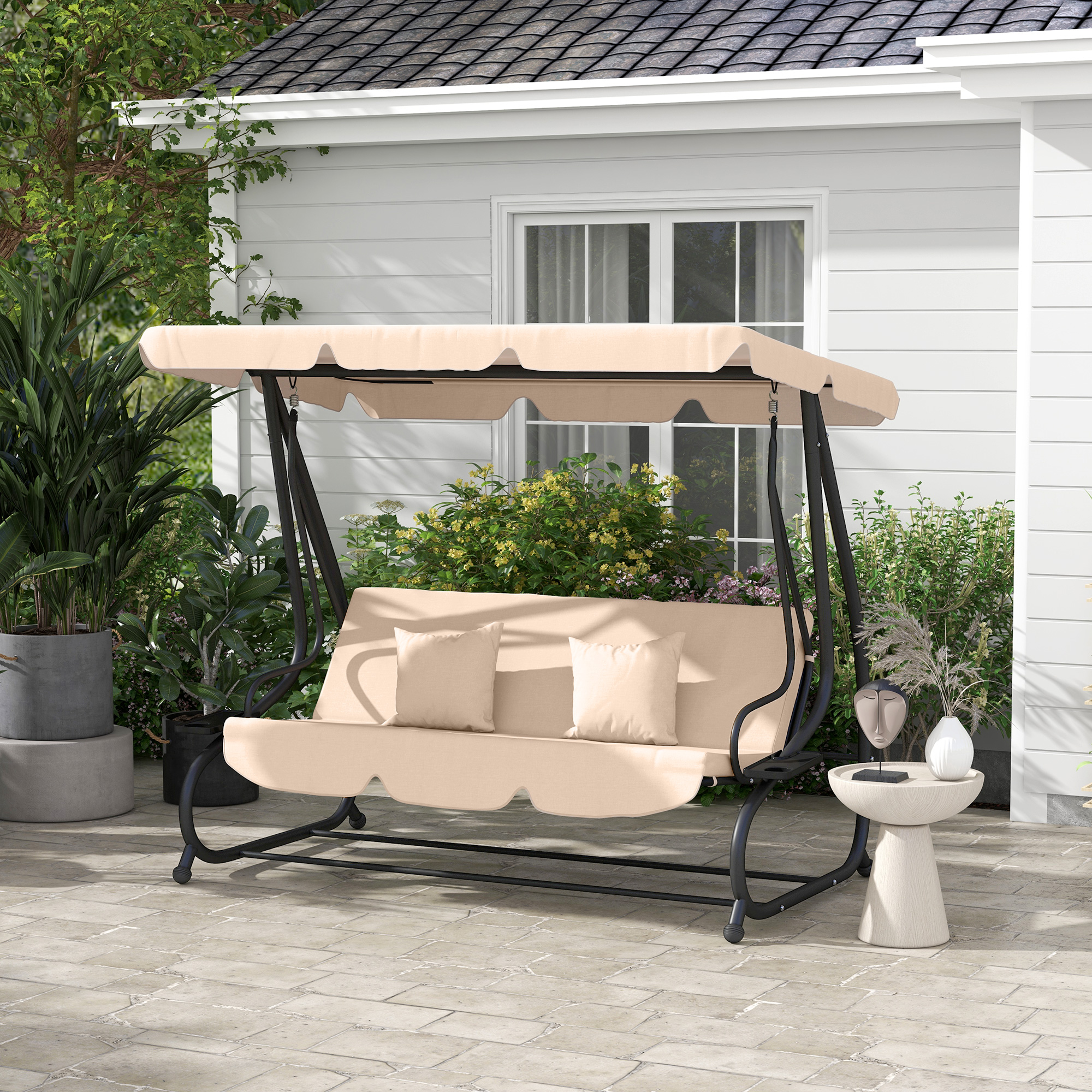 Outsunny Free Standing Swing Bench, Porch Swing with Stand, Adjustable