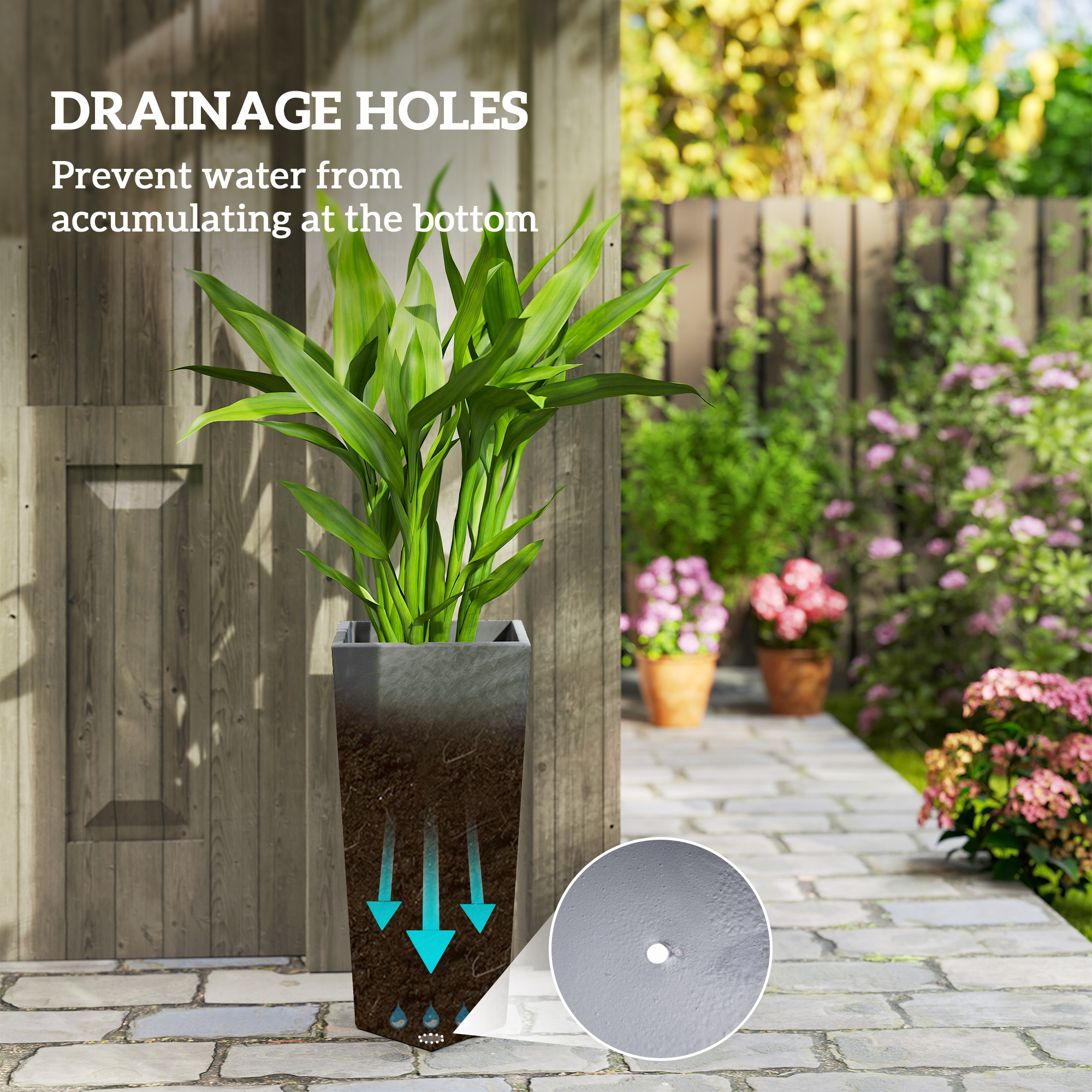 Outsunny Indoor Outdoor Planters Set of 3 MgO Tall Planters
