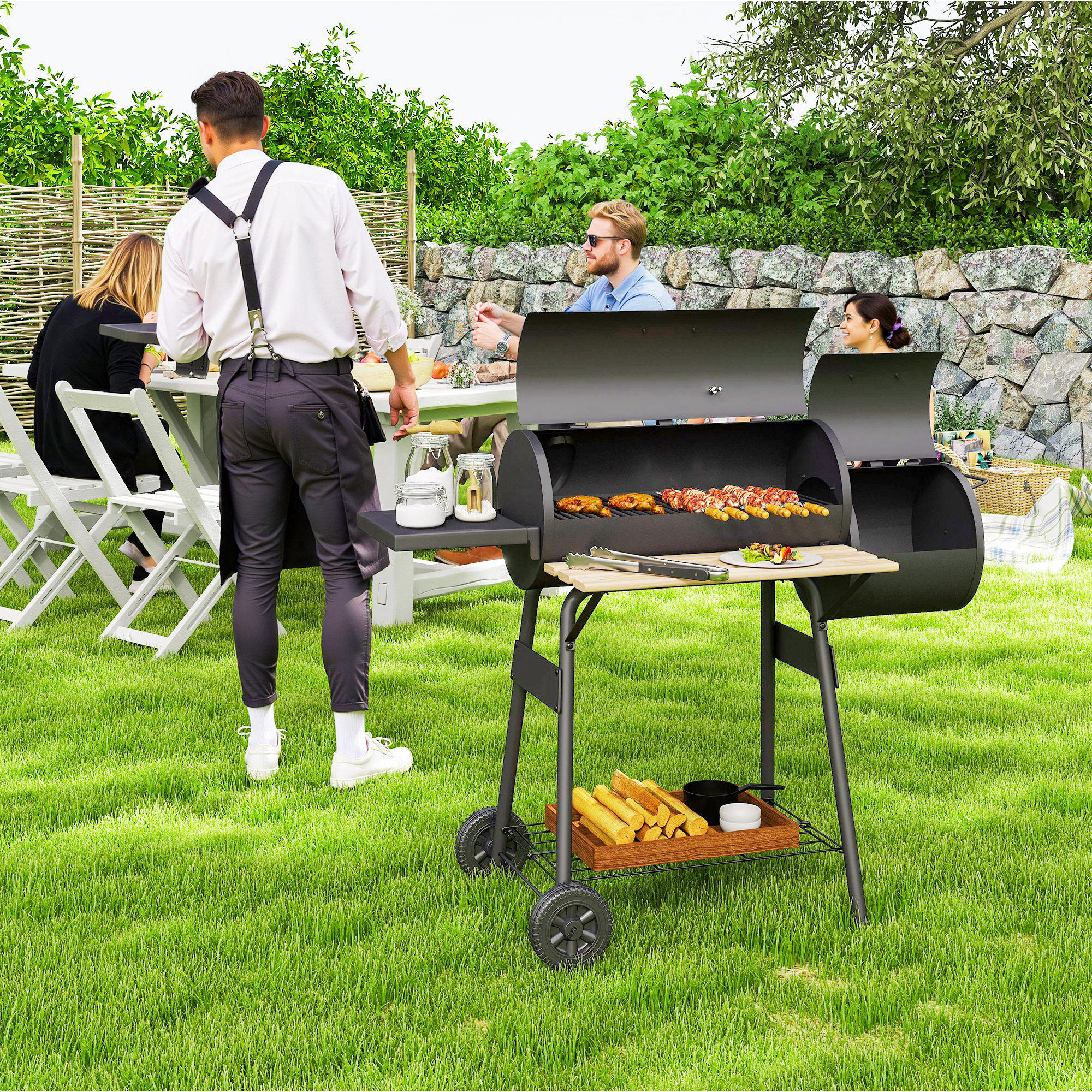 Outsunny 48 inch Charcoal Grill Outdoor Camp Picnic Barbecue