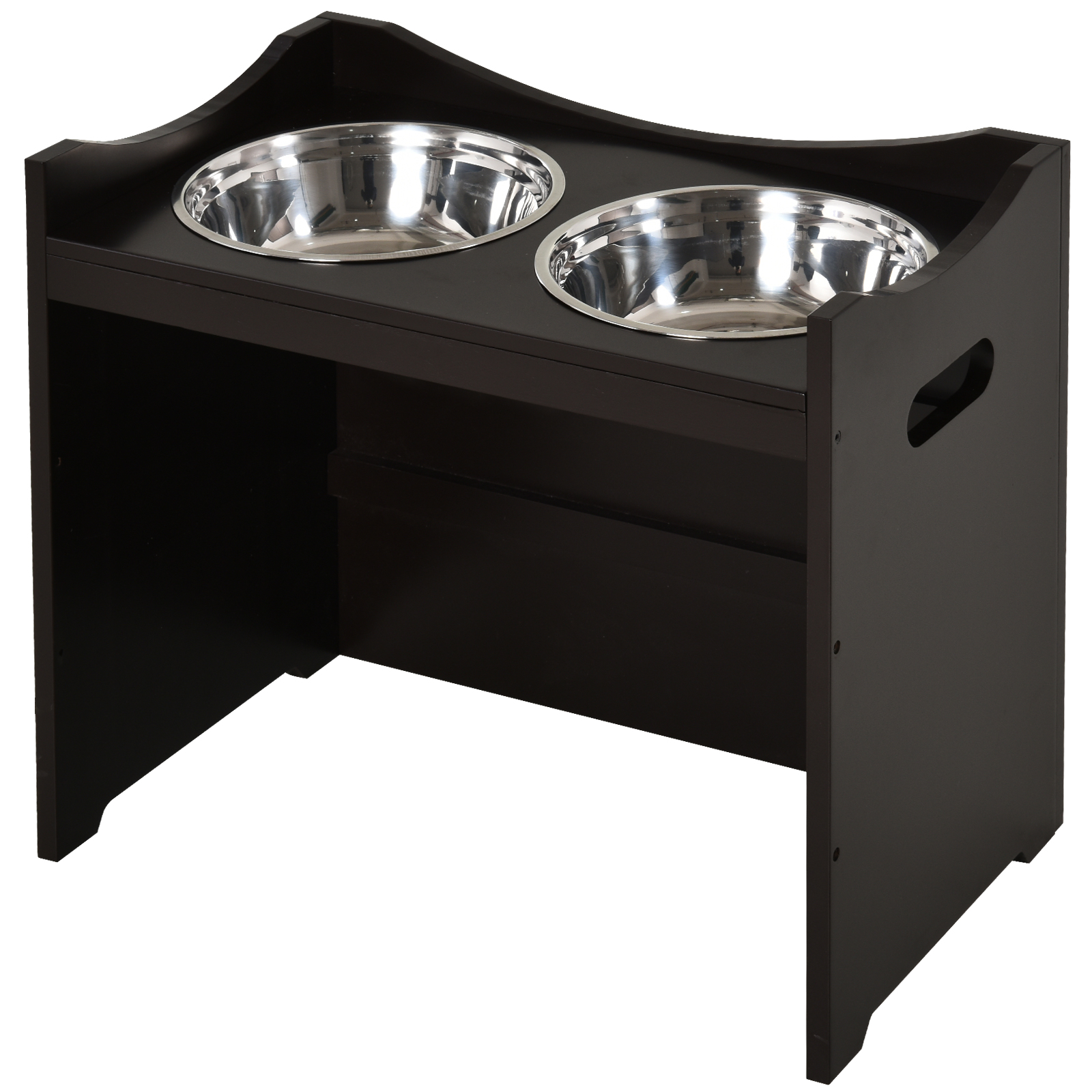 PawHut Elevated Dog Bowl Feedeing Station with 2 Stainless Steel Bowls, 3 Levels Adjustable Height Levels and Wood Finish