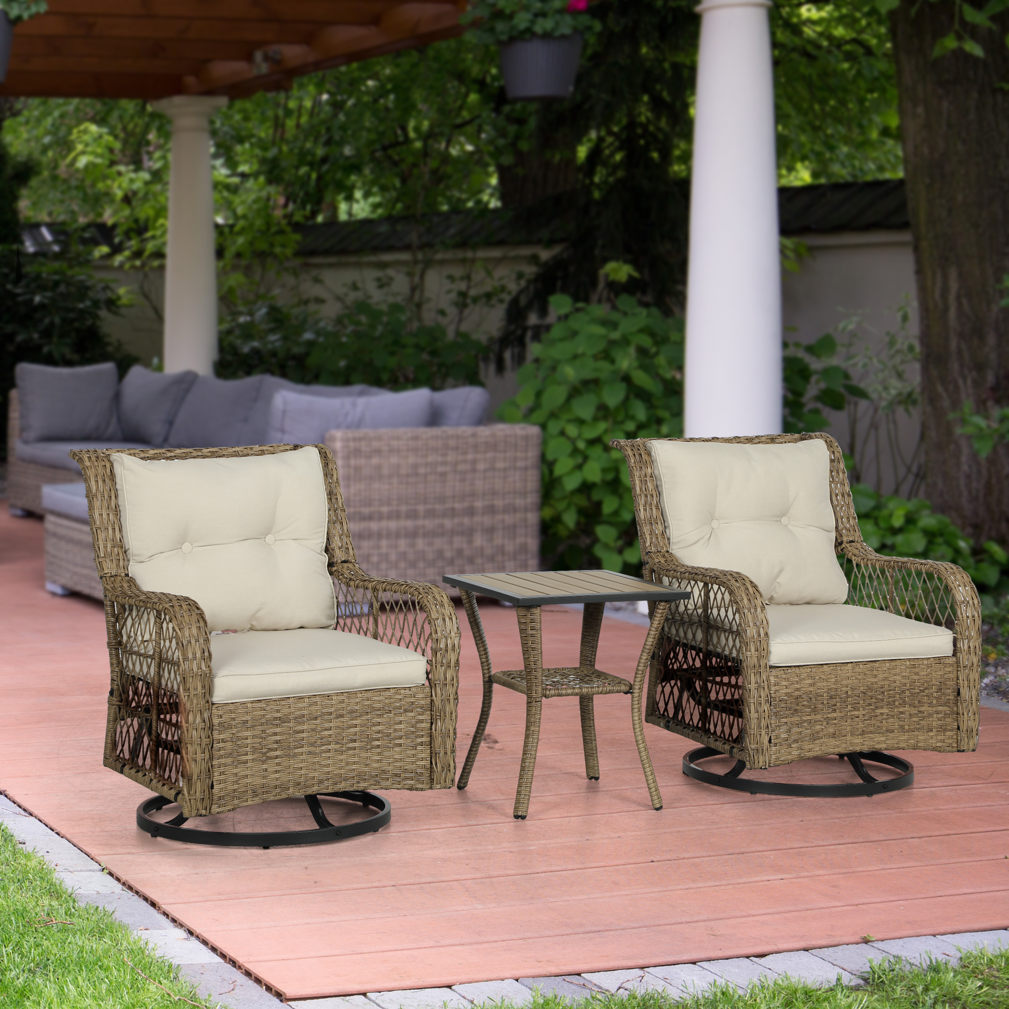 Outsunny 3 Piece Outdoor Bistro Set, Wicker Small Patio