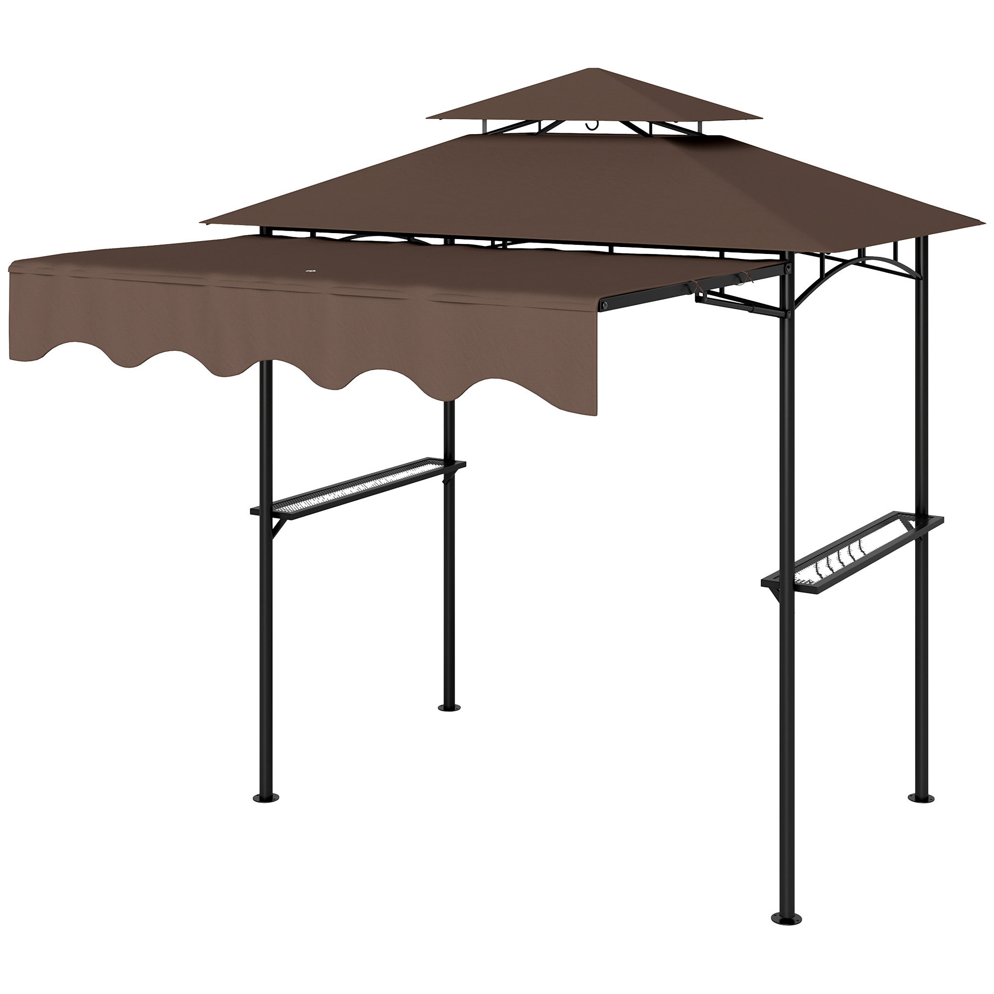 Outsunny 8' x 5' Outdoor Grill Gazebo, Barbecue Gazebo Shelter with Side Awning, 2 Side Shelves and 6 Hooks, Brown