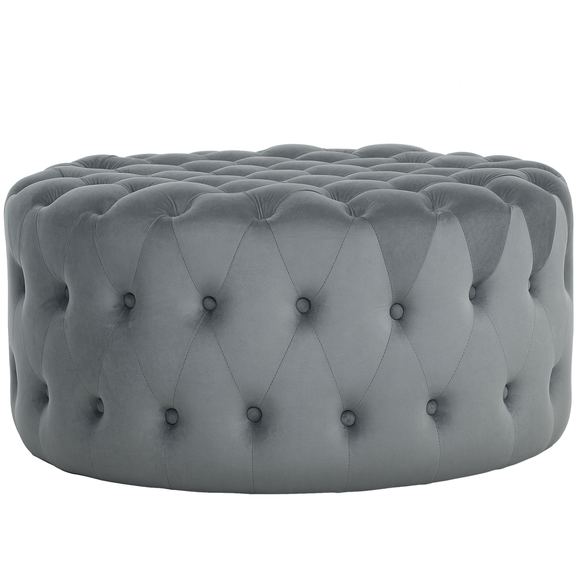 HOMCOM Round Ottoman Coffee Table with Velvet-feel Upholstery, Button Tufted Design and Padded Seat, Dark Gray