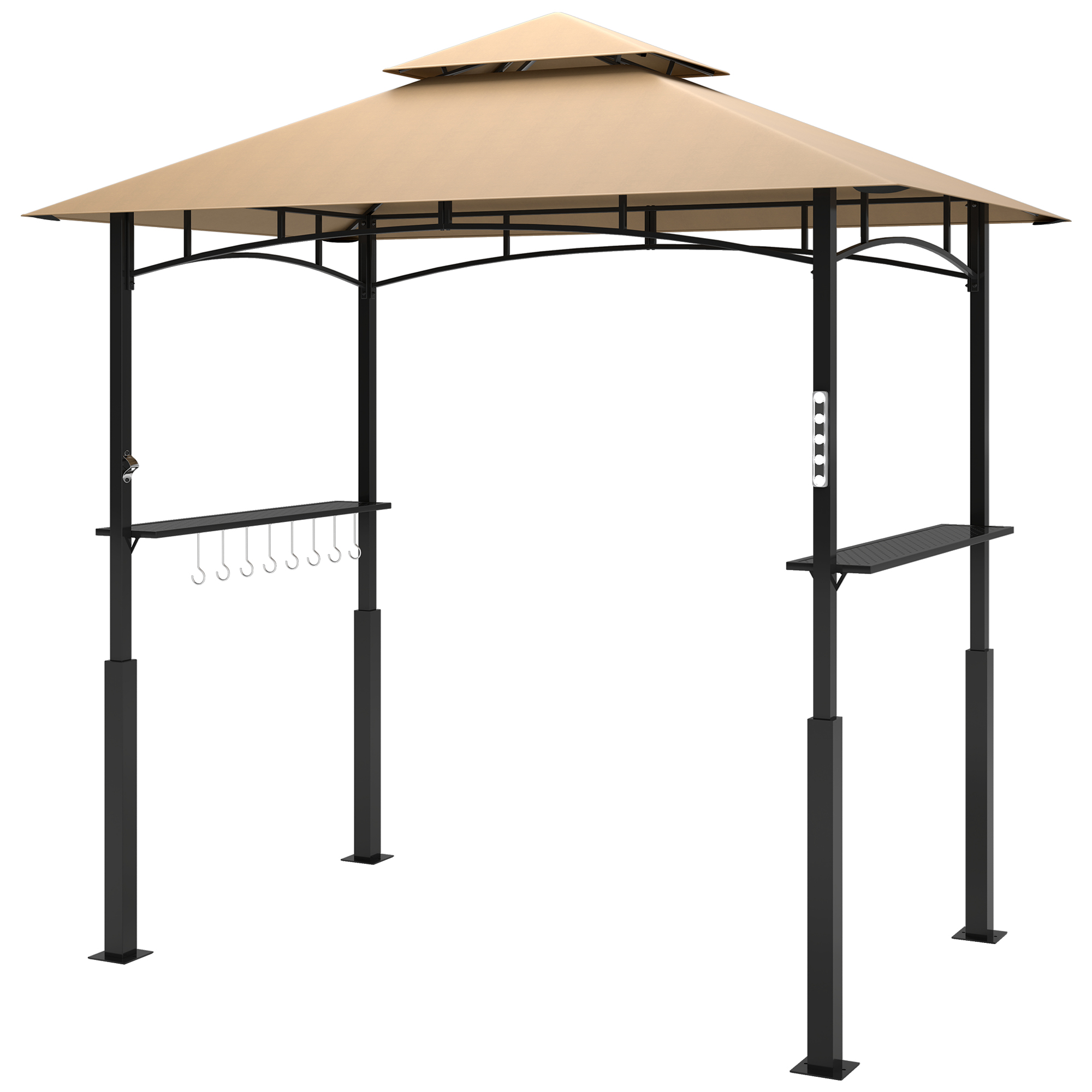 Outsunny 8' x 5' Outdoor Grill Gazebo, Barbecue Gazebo Shelter with LED Light, 2 Side Shelves, Hooks, Bottle Opener, Dark Brown | Aosom.com