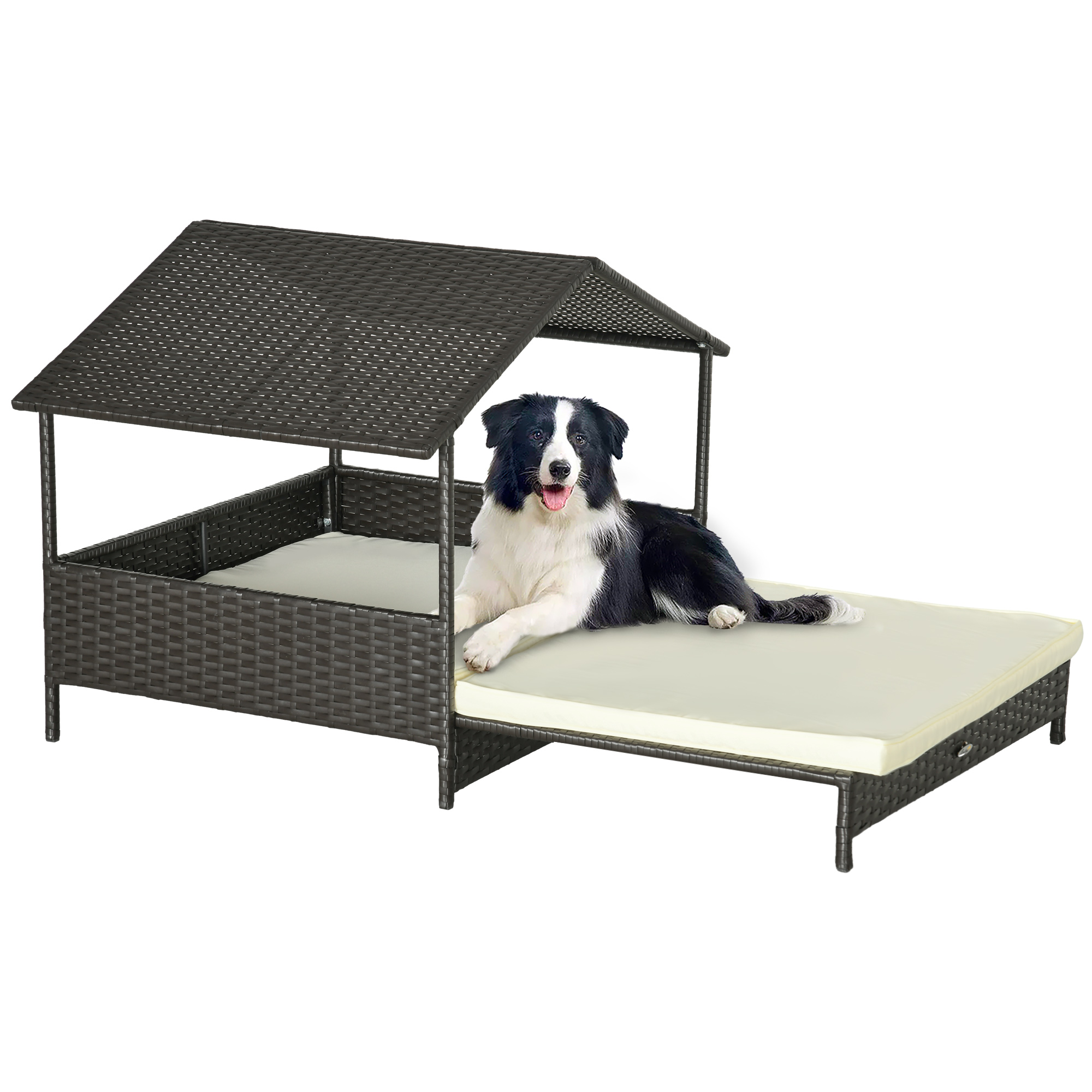 PawHut Outdoor Dog House Extendable Wicker Dog Bed with Soft