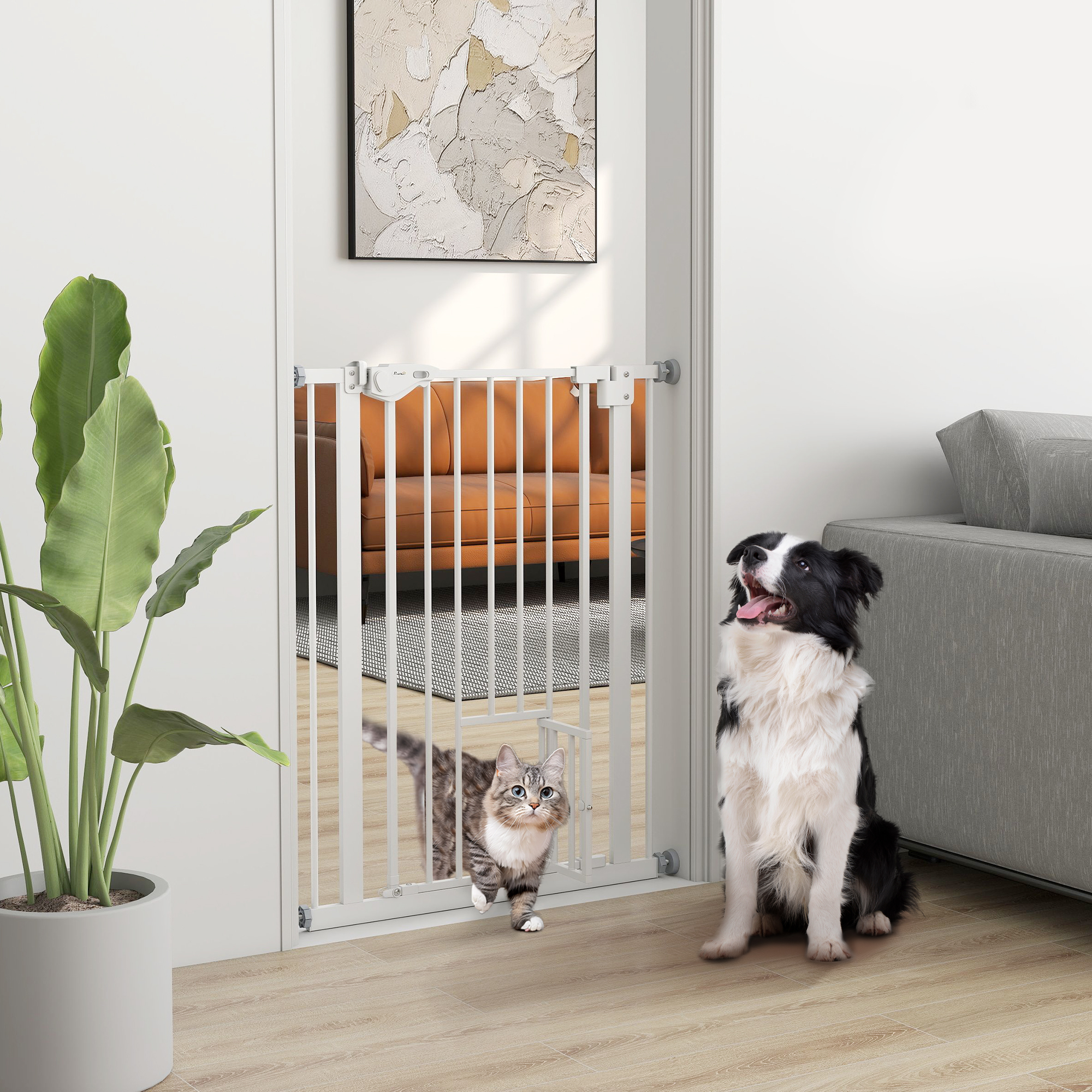 PawHut Adjustable Pet Safety Gate: 36" White Gate with Door for Easy Indoor Dog Barrier Access Aosom Canada