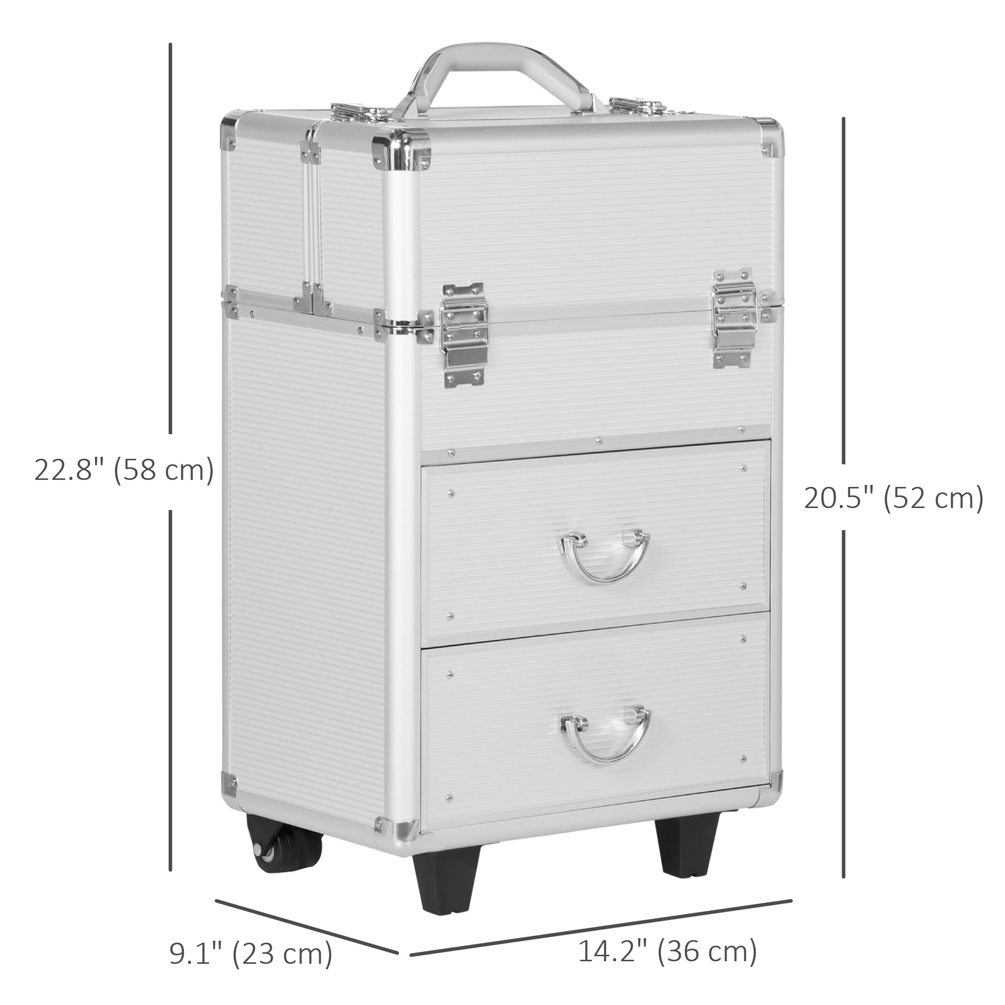 HOMCOM Rolling Makeup Train Case, Large Storage Cosmetic Trolley