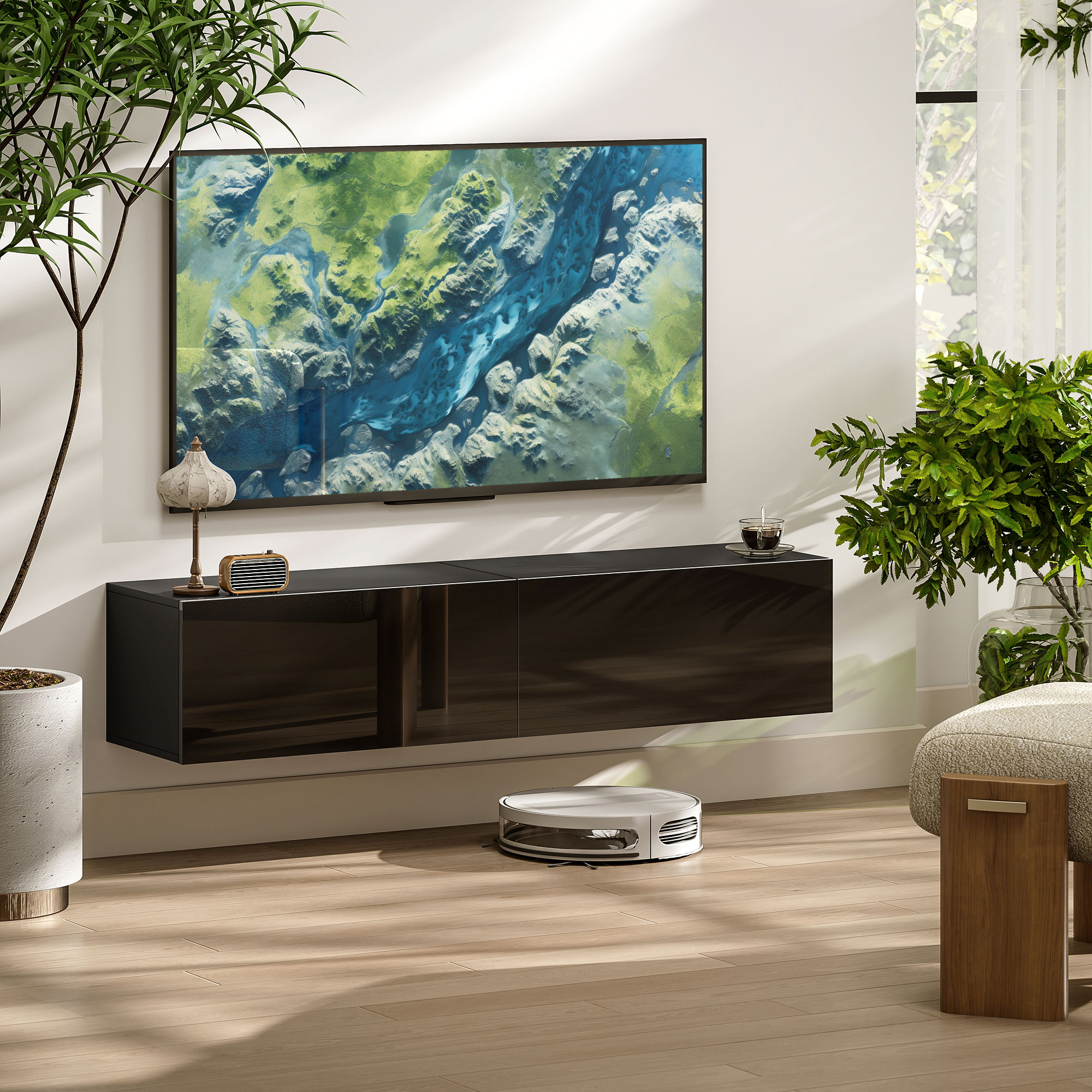 HOMCOM Floating TV Stand with Storage Cupboards for 45, 55, 65in TVs ...