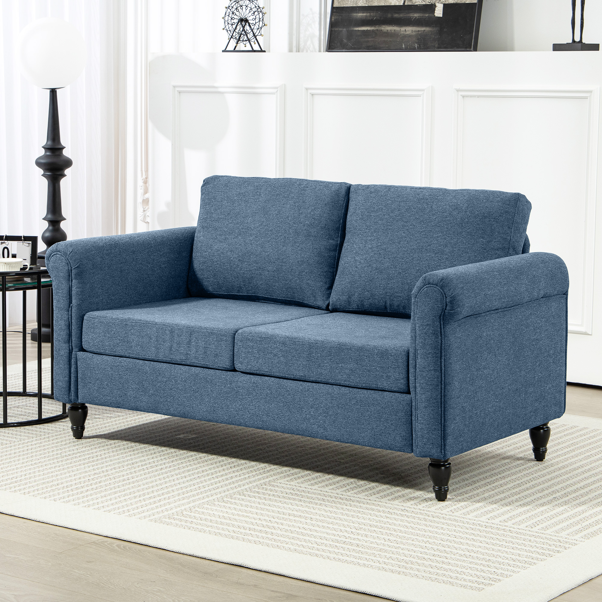 HOMCOM Vintage Loveseat, Upholstered Love Seat Furniture, Fabric 2