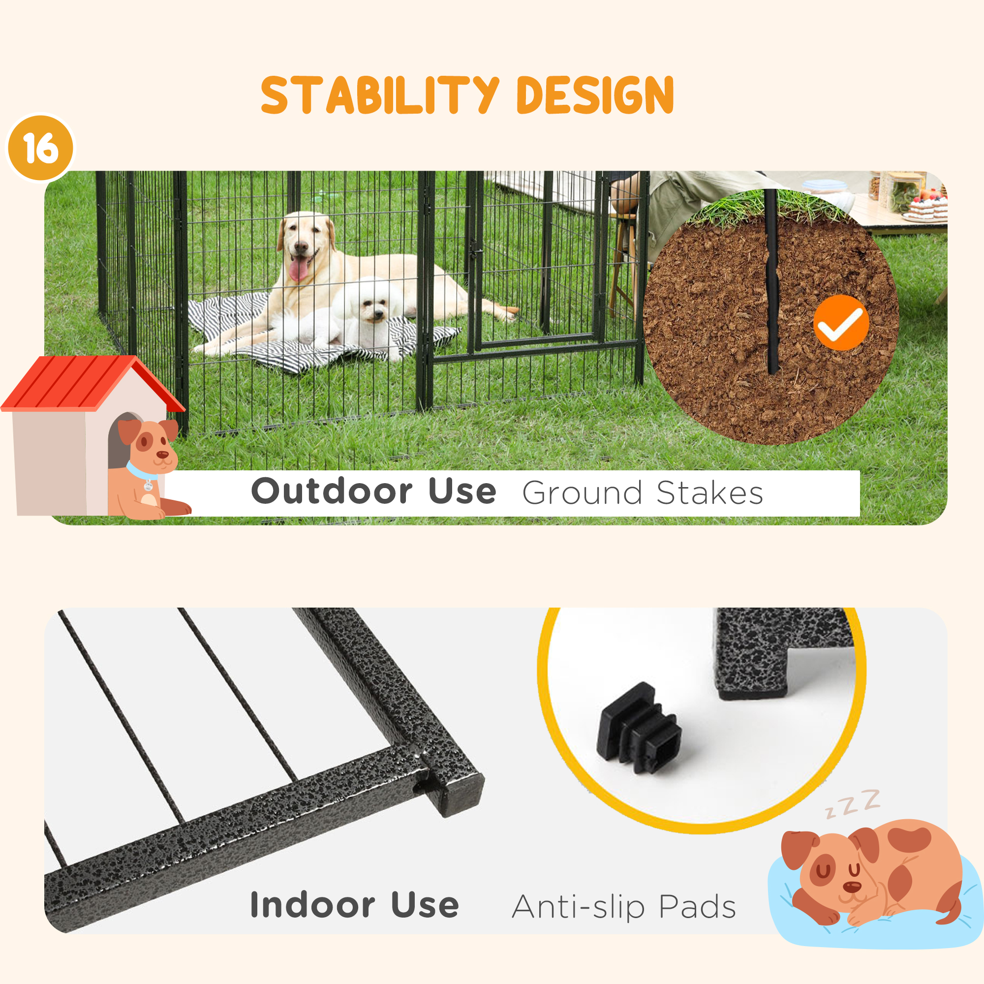 PawHut Heavy Duty Pet Playpen, 16 Panels Steel Dog Fence, Portable