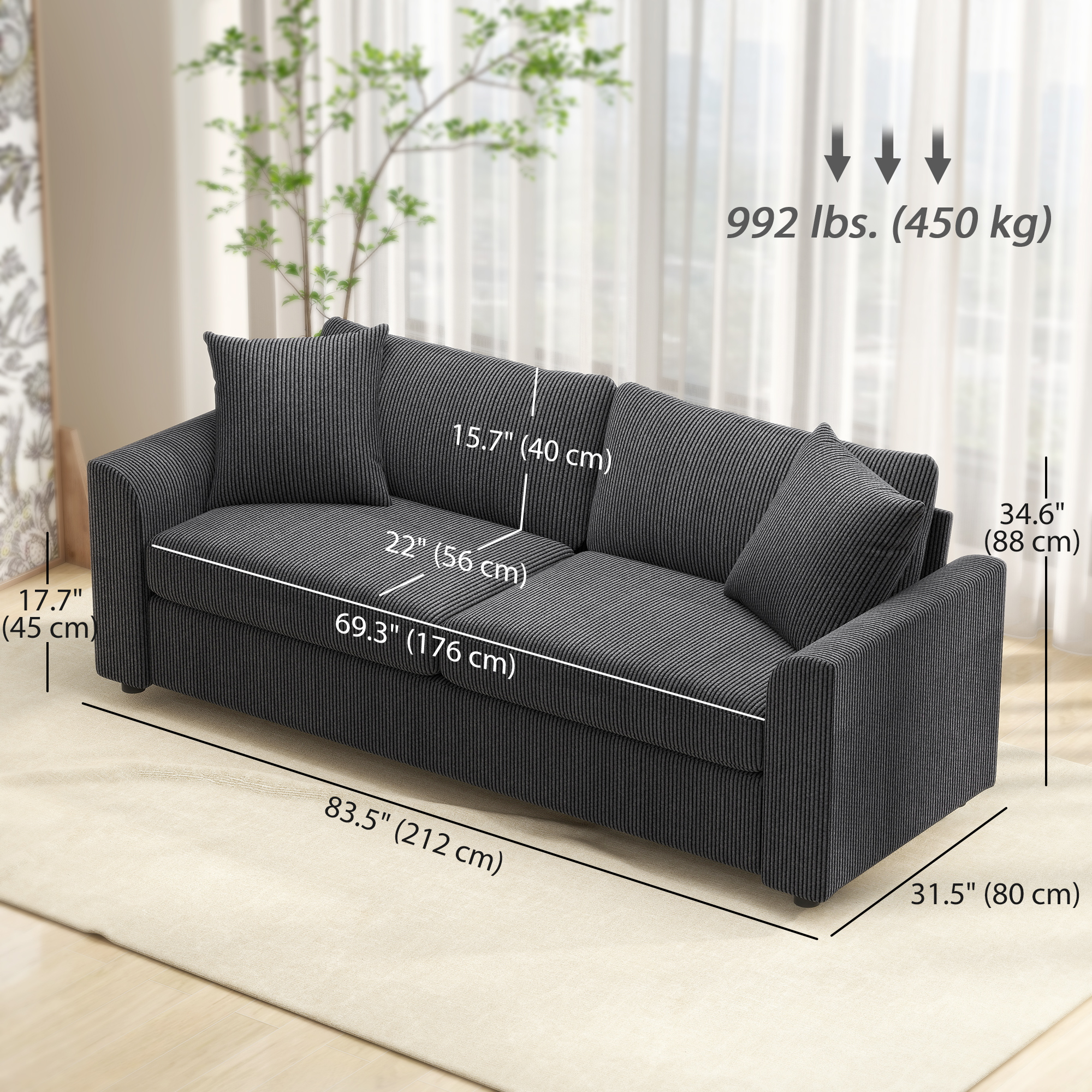 Kuma Son HOMCOM 3 Seater Sofa, 83.5