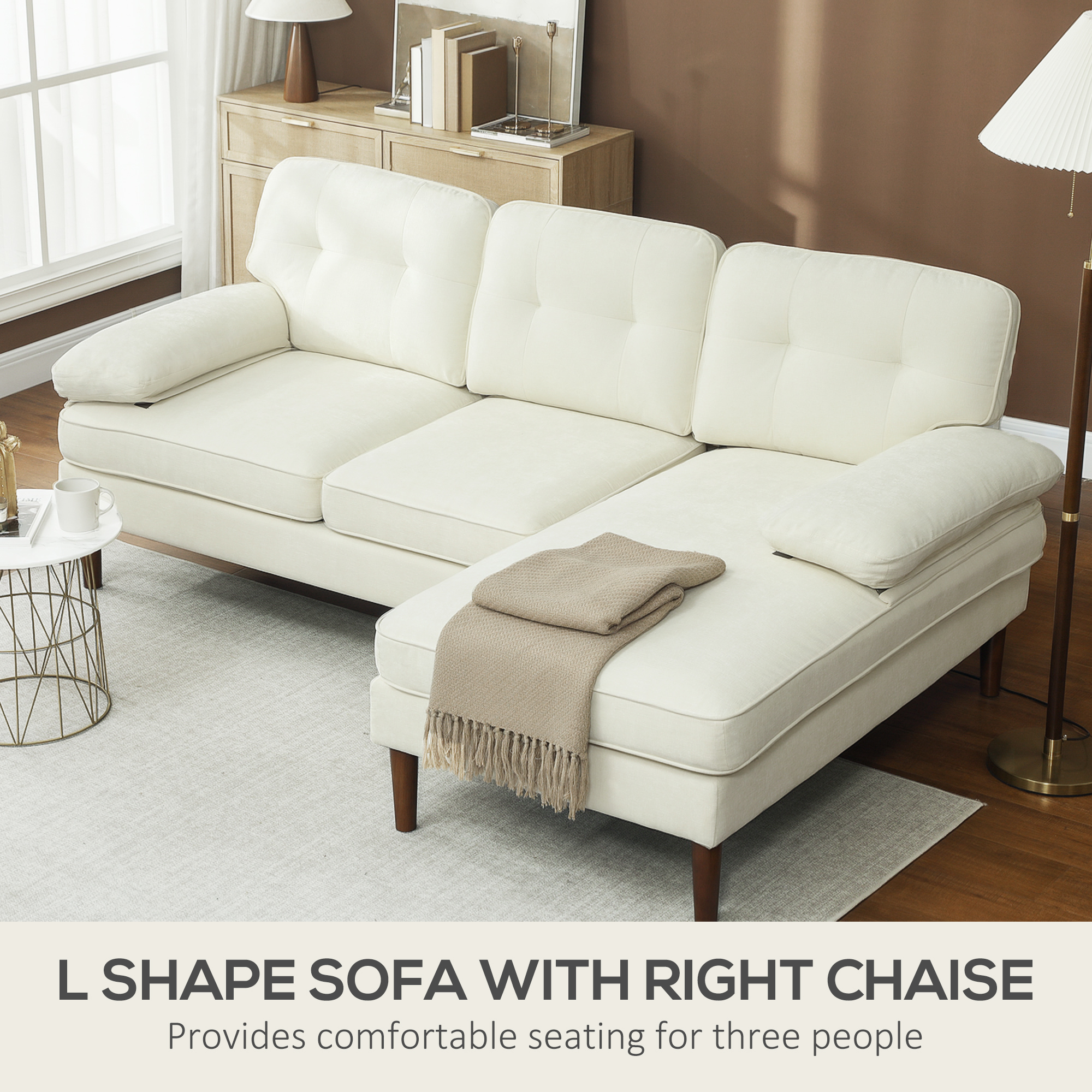 user ソファ HOMCOM Modern Corner Couch with Right Chaise Lounge, Tufted