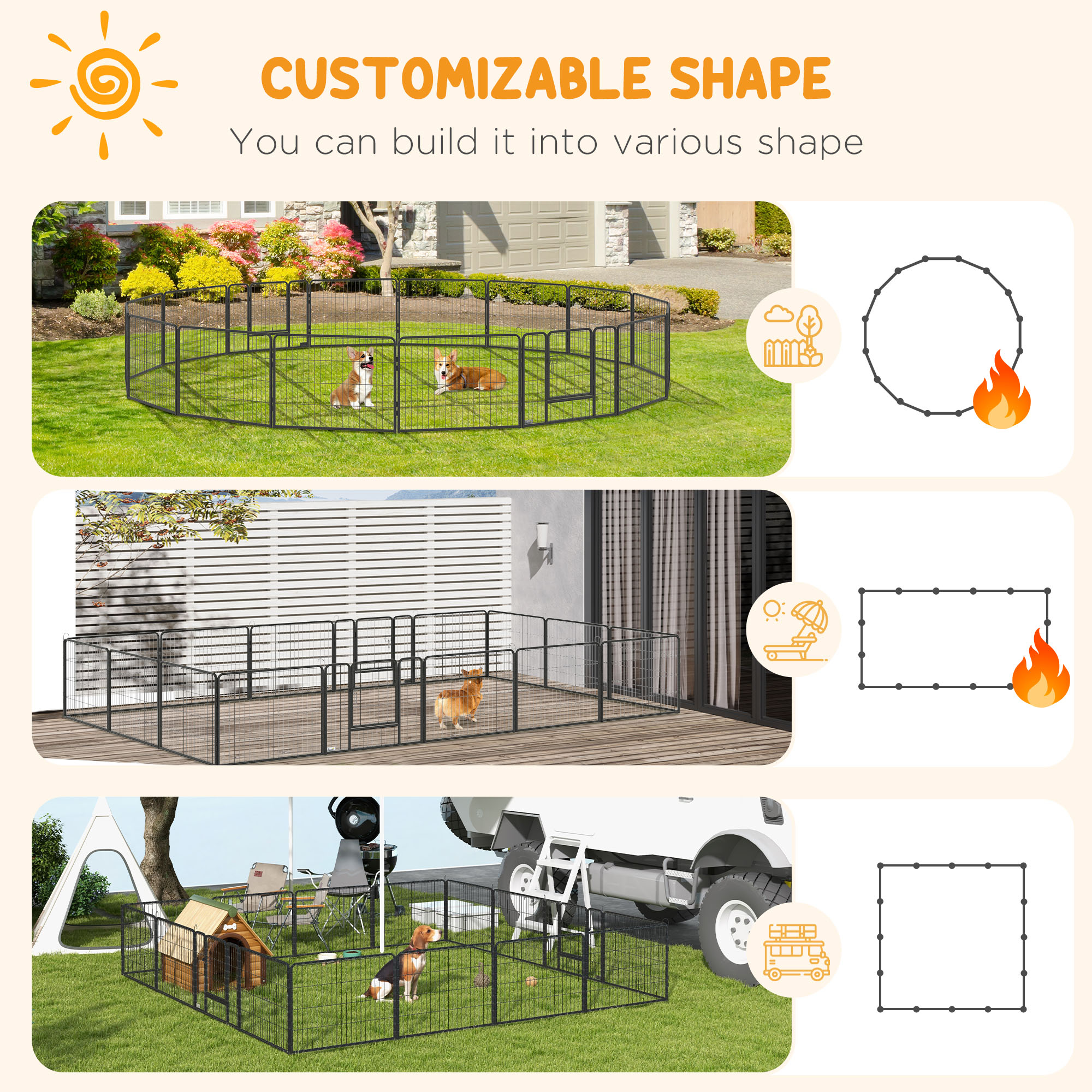 PawHut Heavy Duty Pet Playpen, 16 Panels Steel Dog Fence, Portable