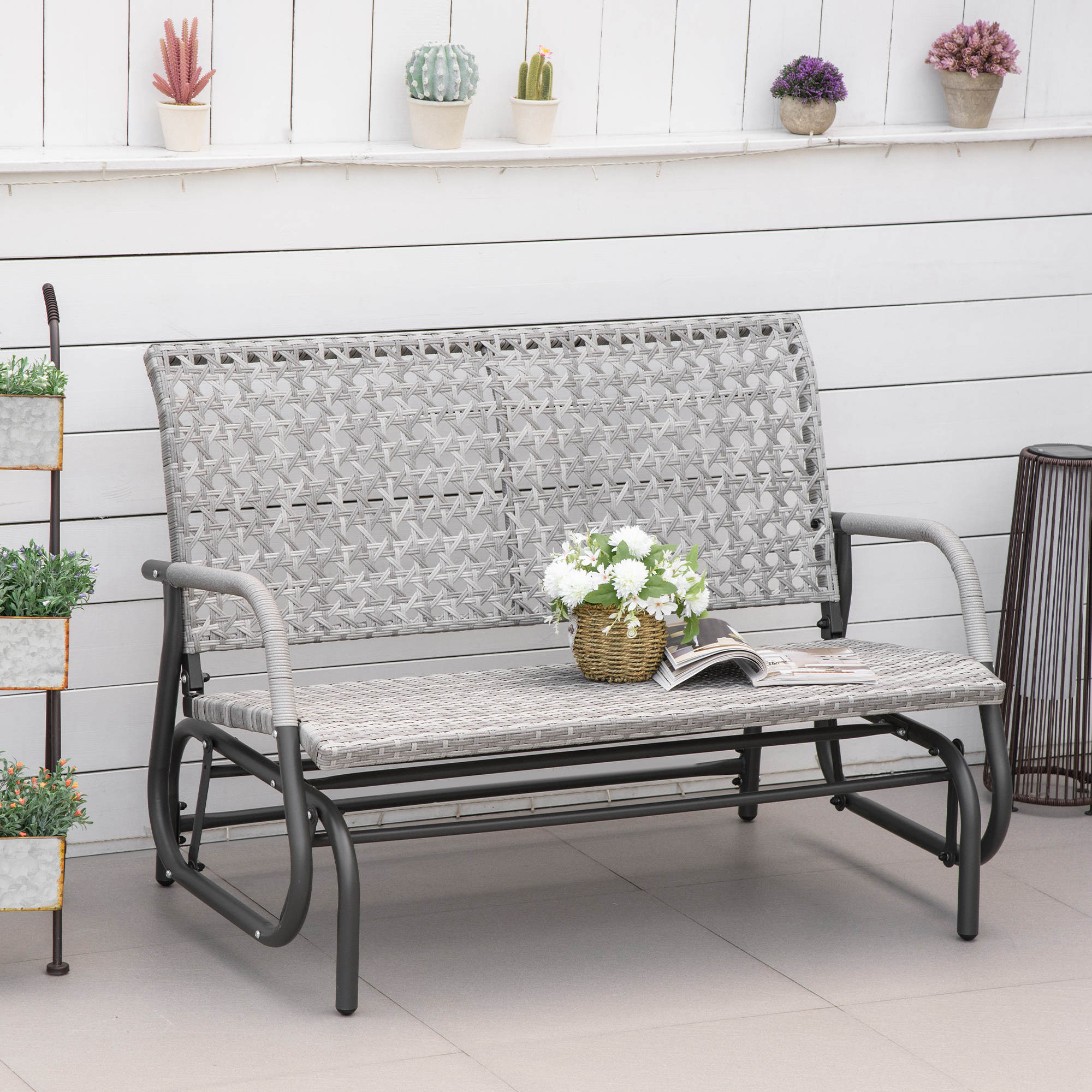 Outsunny 2-Person Outdoor PE Rattan Swing Glider Chair, Patio Garden Loveseat Rocking Bench, w/ Extra Wide Seat & Curved Backrest | Aosom Canada