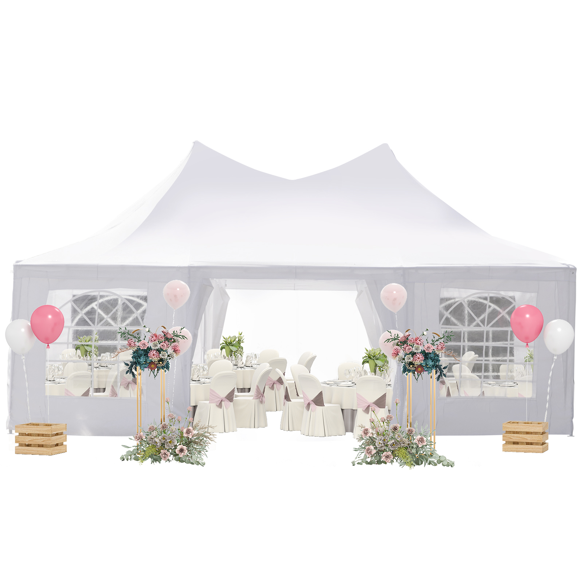 Outsunny White 22ft x 16ft Octagon 8-Wall Gazebo Canopy Tent