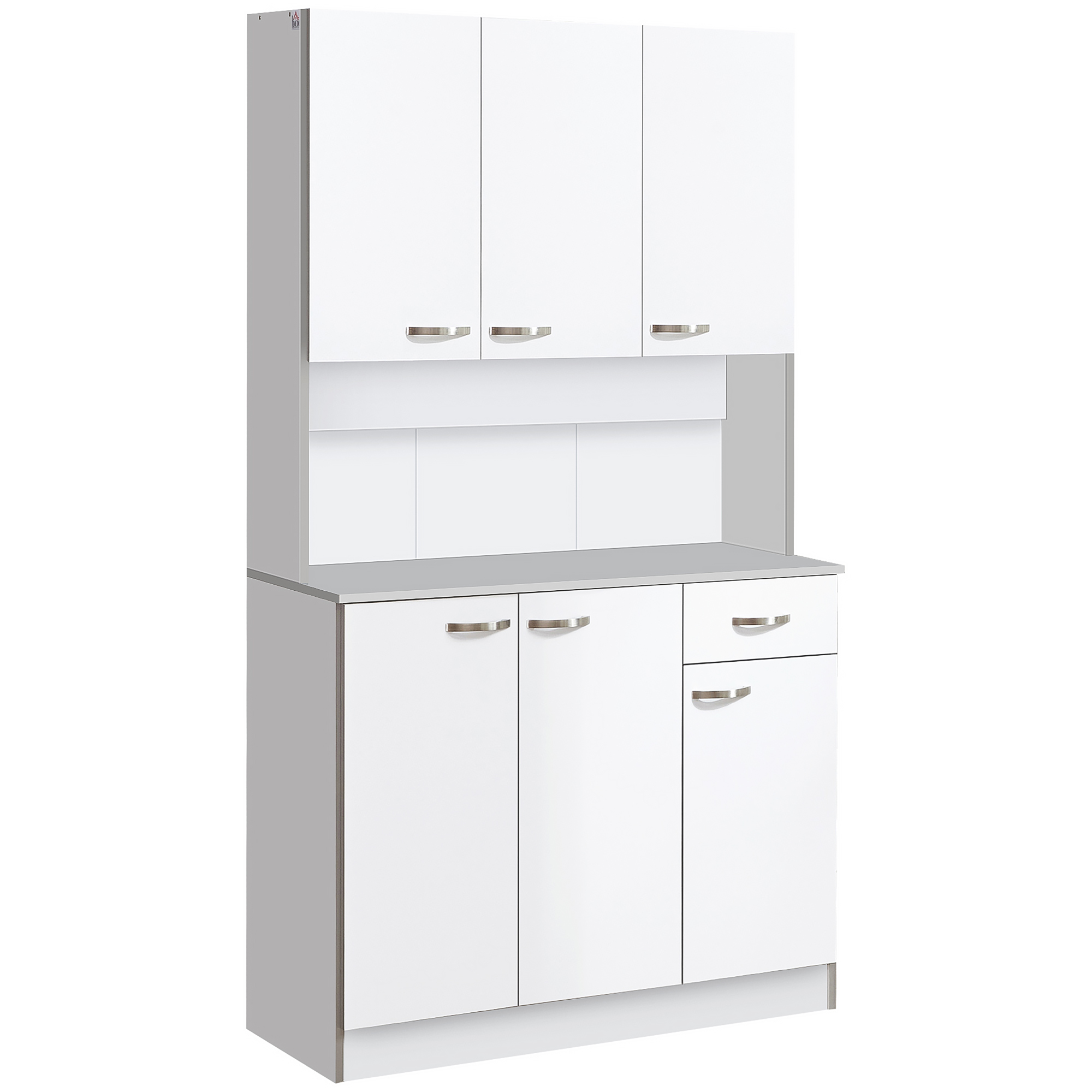 HOMCOM 71" Kitchen Pantry Cabinet, Tall Storage Cabinet with Microwave Stand, Modern Kitchen Hutch with Countertop, 6 Doors, Storage Drawer, 3 Adjusta