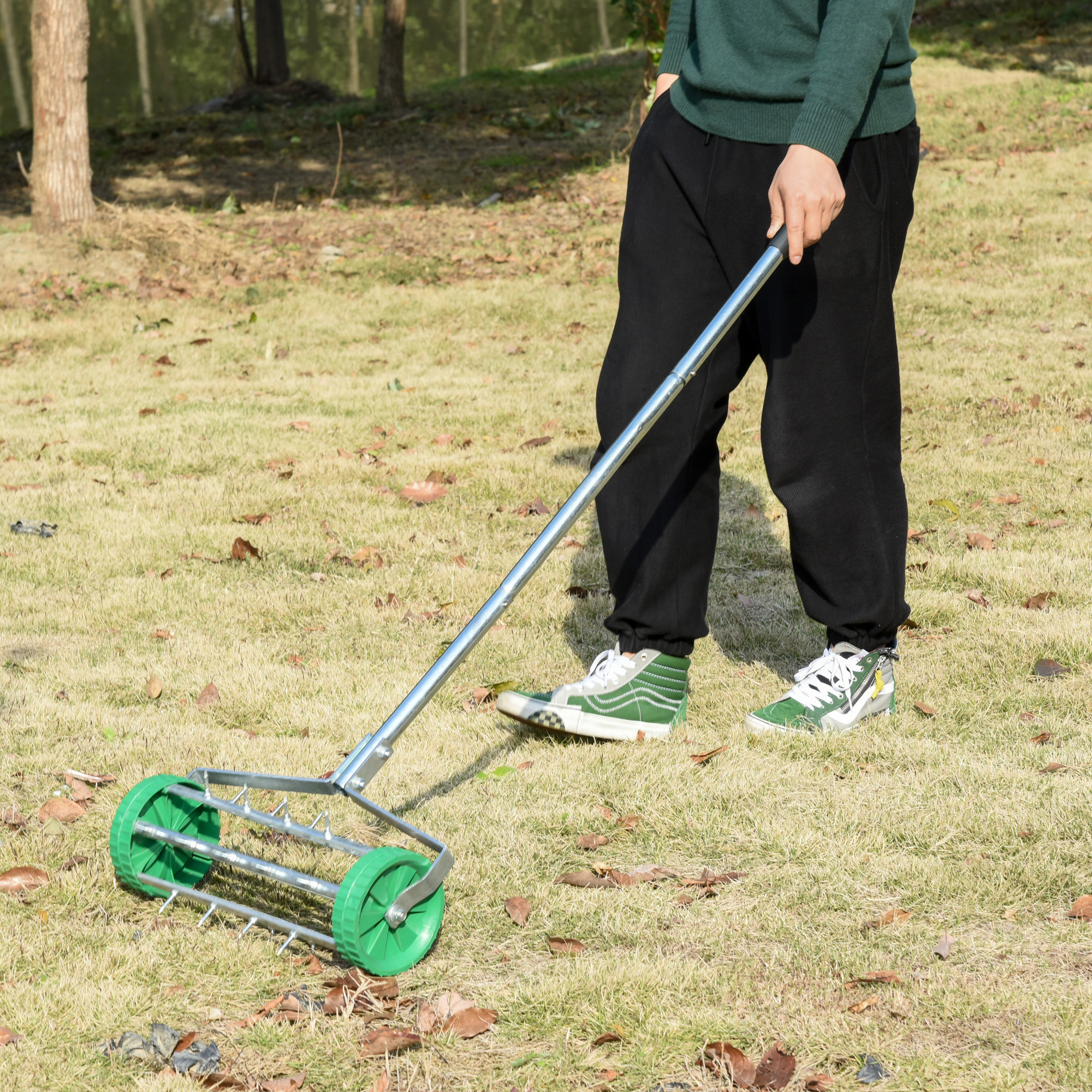 Outsunny Manual Lawn Aerator with Adjustable Handle, Lawn Aerator ...