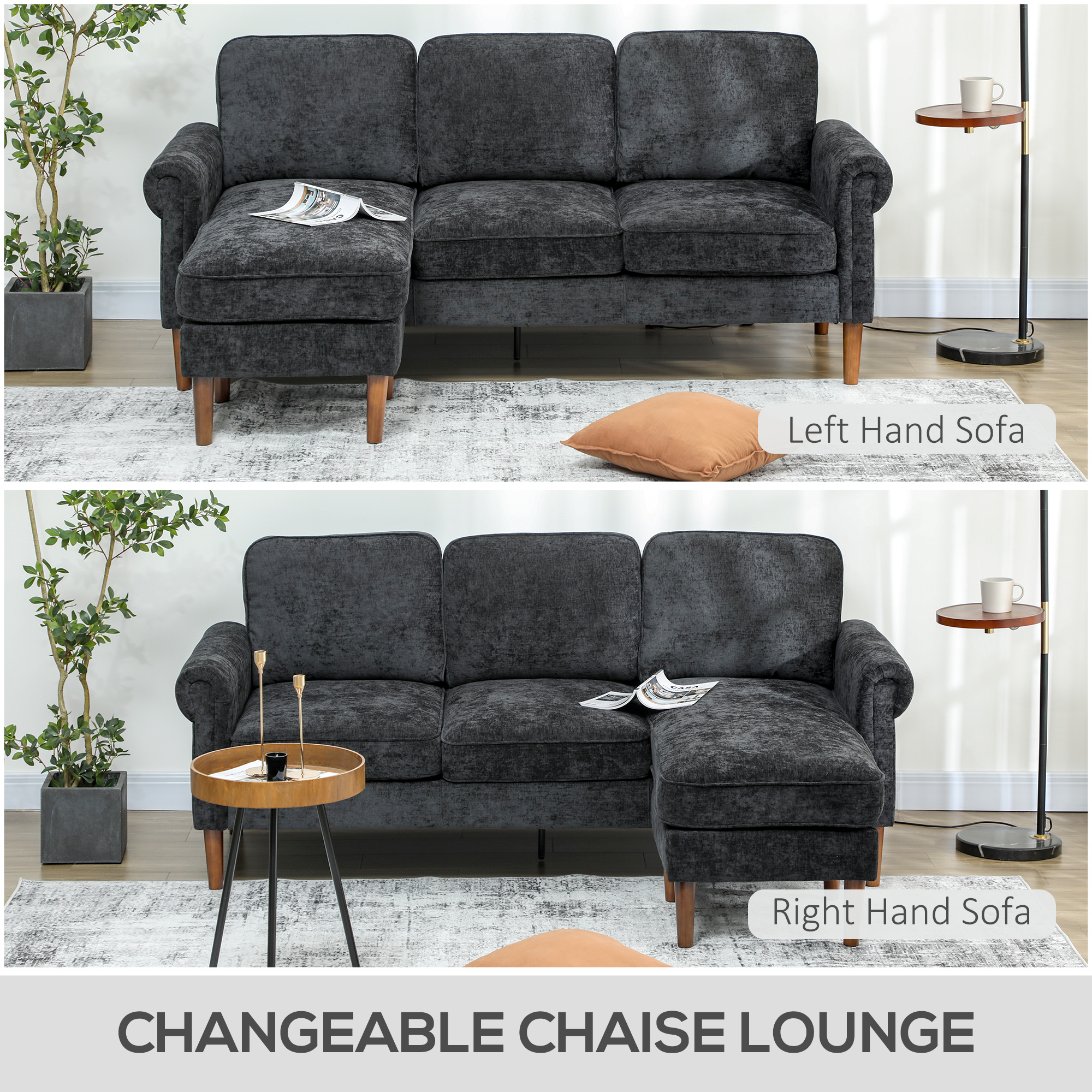 HOMCOM L Shape Sofa, Modern Sectional Couch with Changeable Chaise