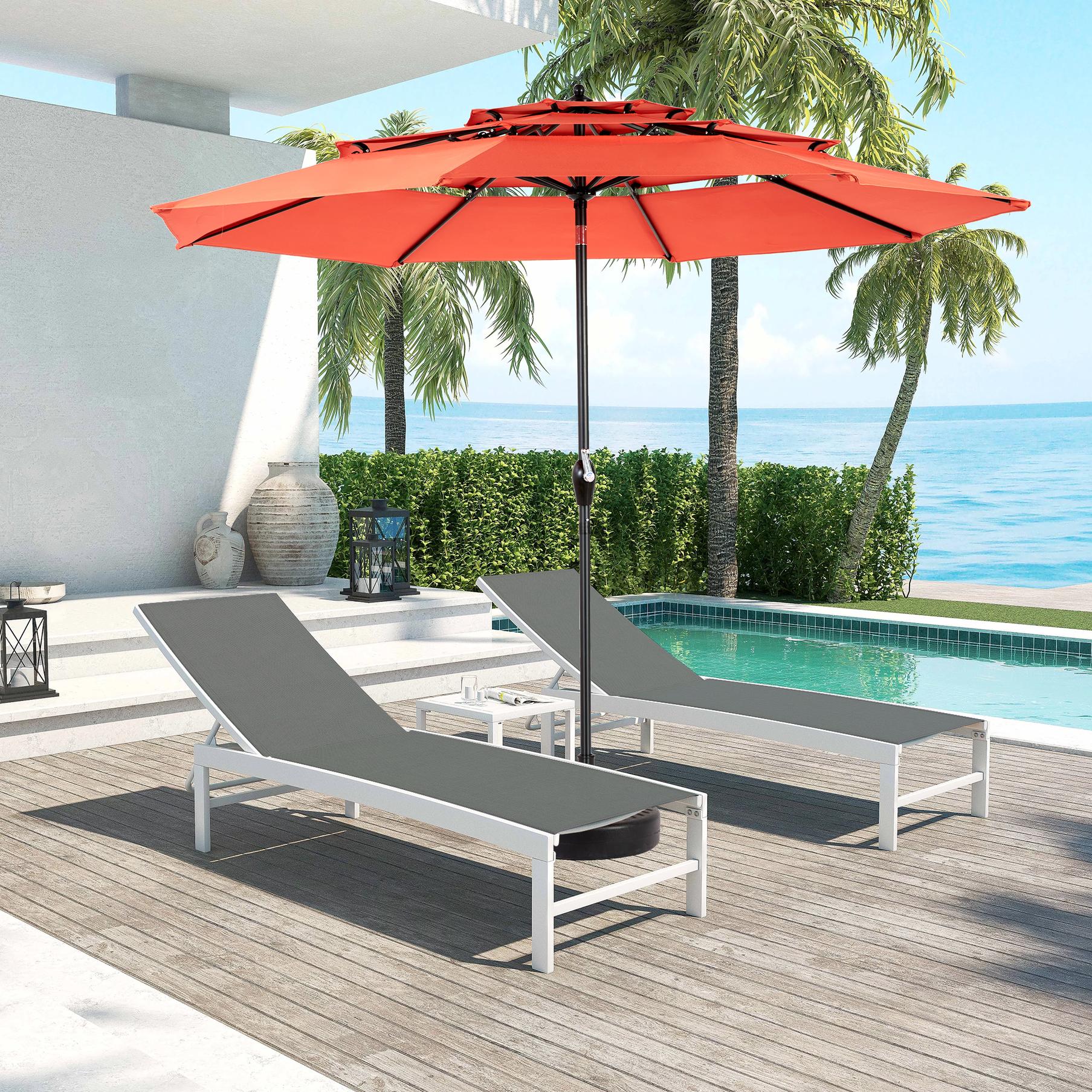 10 ft 3-Tier Auto-Tilt Patio Umbrella with Crank System, Outdoor Market Table Pool Deck Umbrella, 116" L x 116" W x 98.5" H, Orange