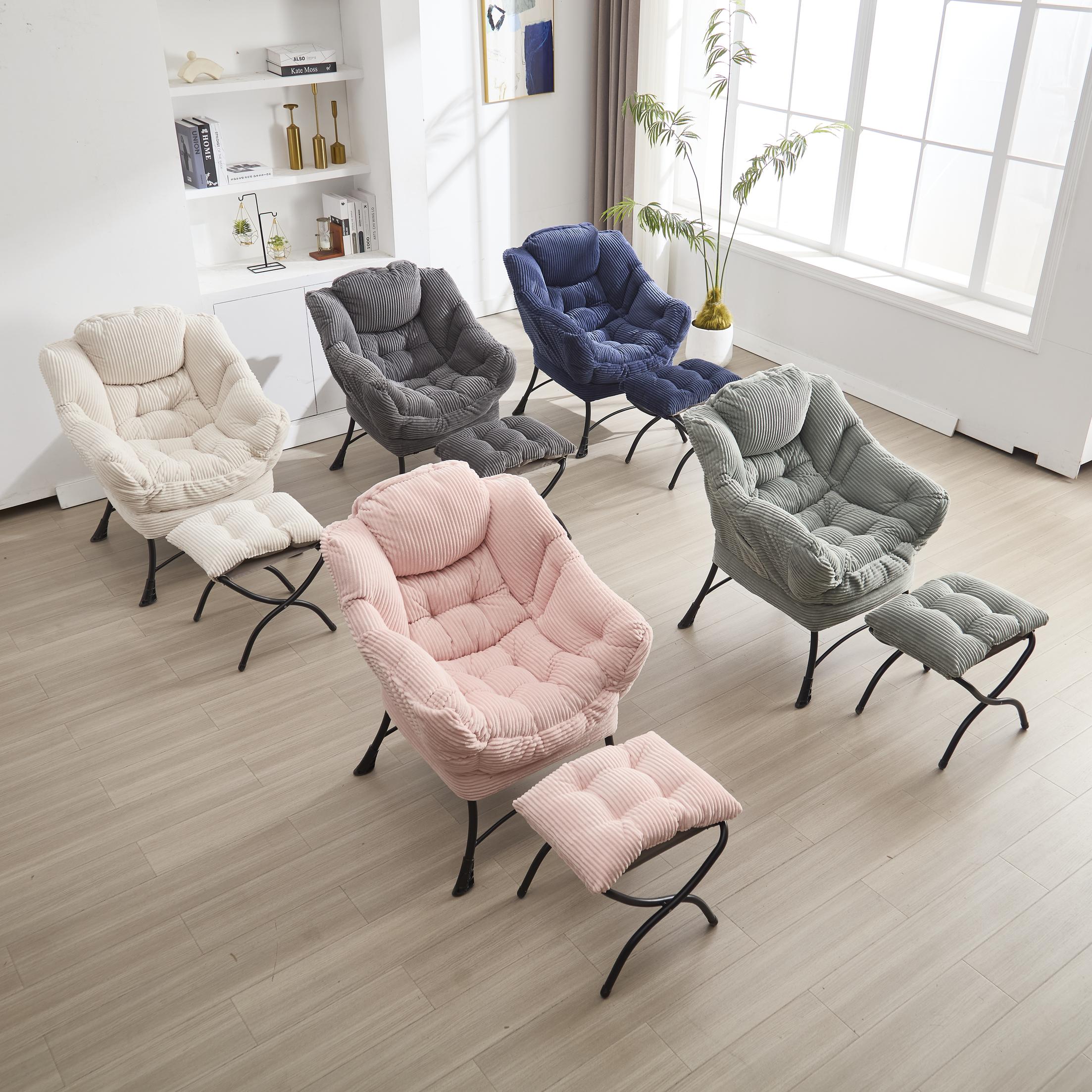 【tom】オットマン Modern Lazy Chair with Ottoman, Navy Blue | Aosom.com