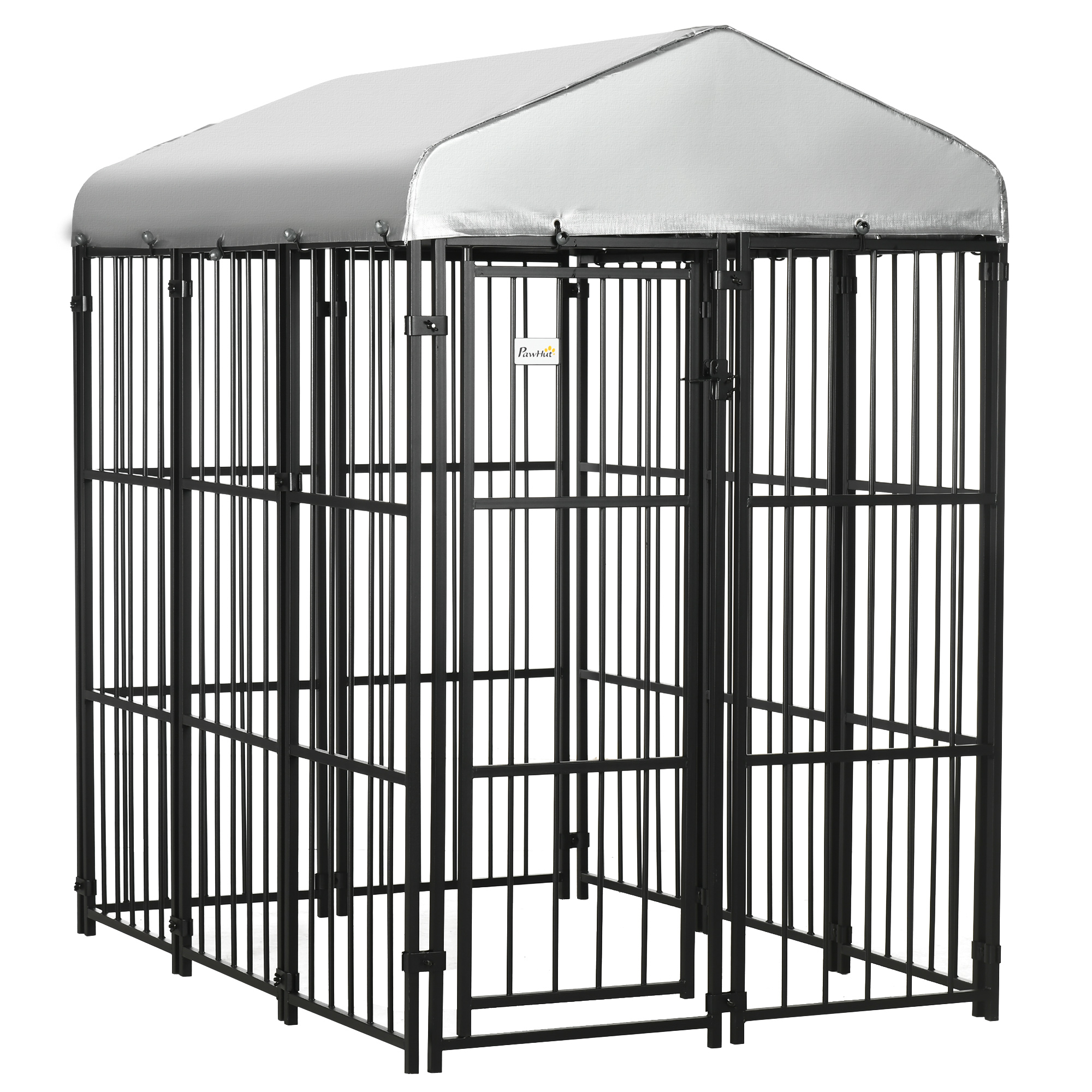 PawHut 6′ x 4′ Dog Kennel, Outdoor Dog Playpen Run with Waterproof, UV Resistant Canopy, Heavy-Duty Chain Link for Medium and Large Dogs